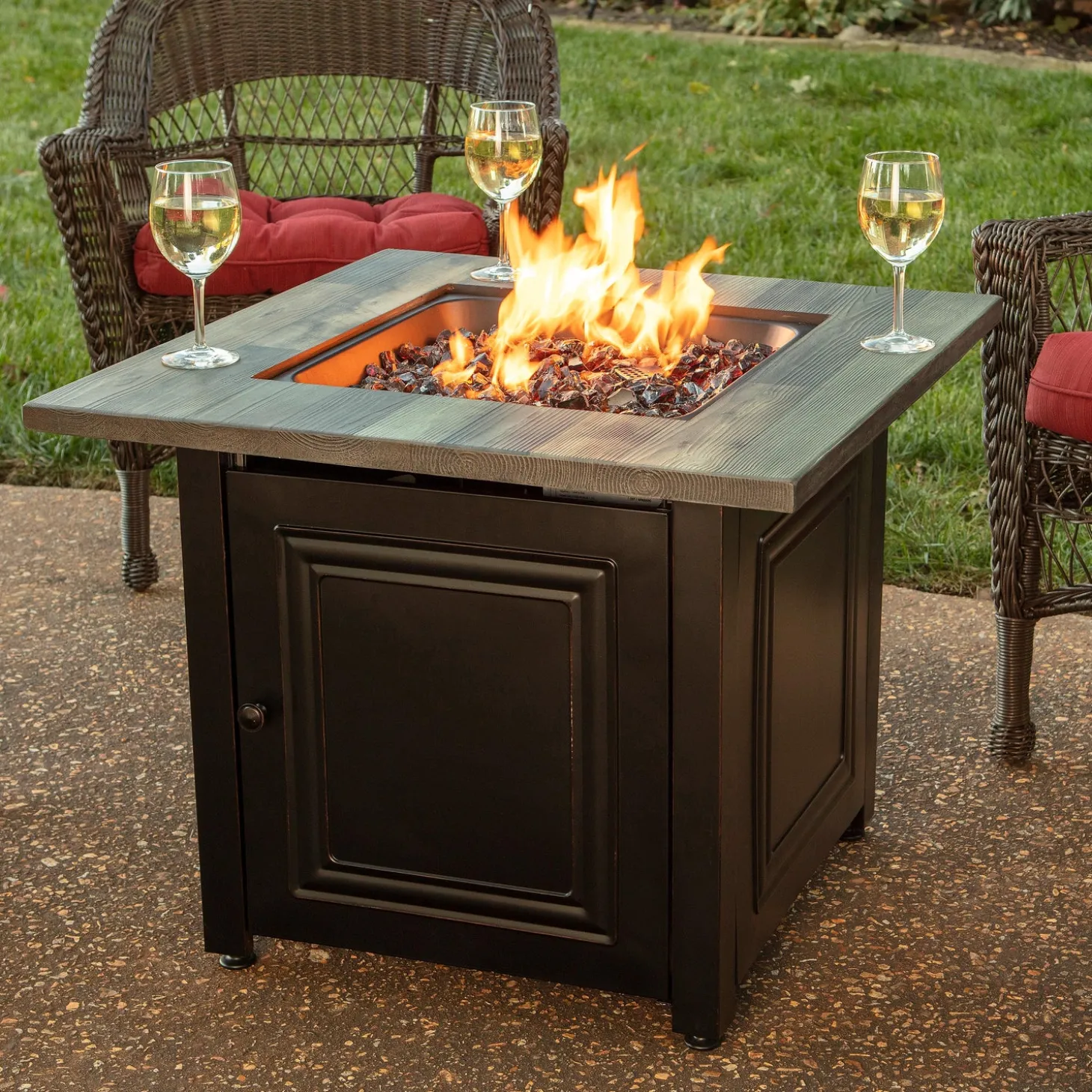Fire Pits | Fire Pits>Plow & Hearth Aberdeen Outdoor LP Gas Fire Pit with Printed Resin Mantel, 30"