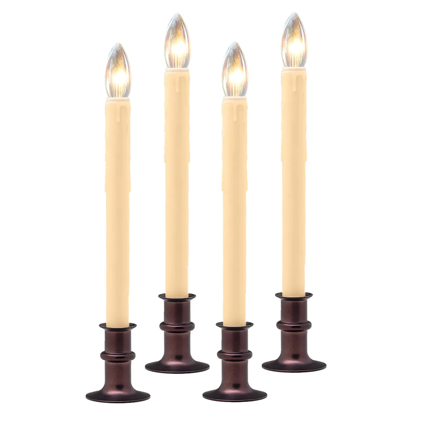 Candles & Lanterns>Plow & Hearth Adjustable Window Candle with Timer and Remote, Set of 4 Bronze