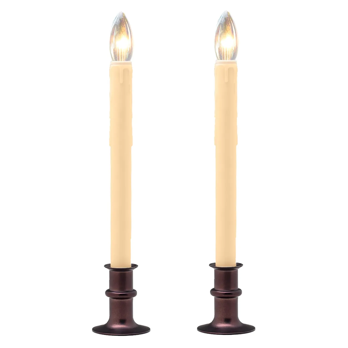 Candles & Lanterns | Lighted Accents>Plow & Hearth Adjustable Window Candle with Timer, Set of 2 Bronze