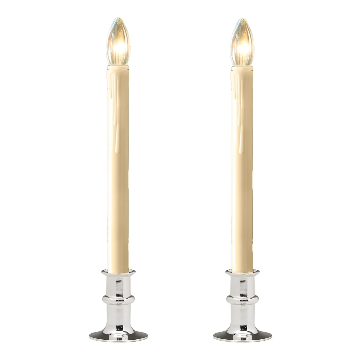 Candles & Lanterns | Lighted Accents>Plow & Hearth Adjustable Window Candle with Timer, Set of 2 Pewter