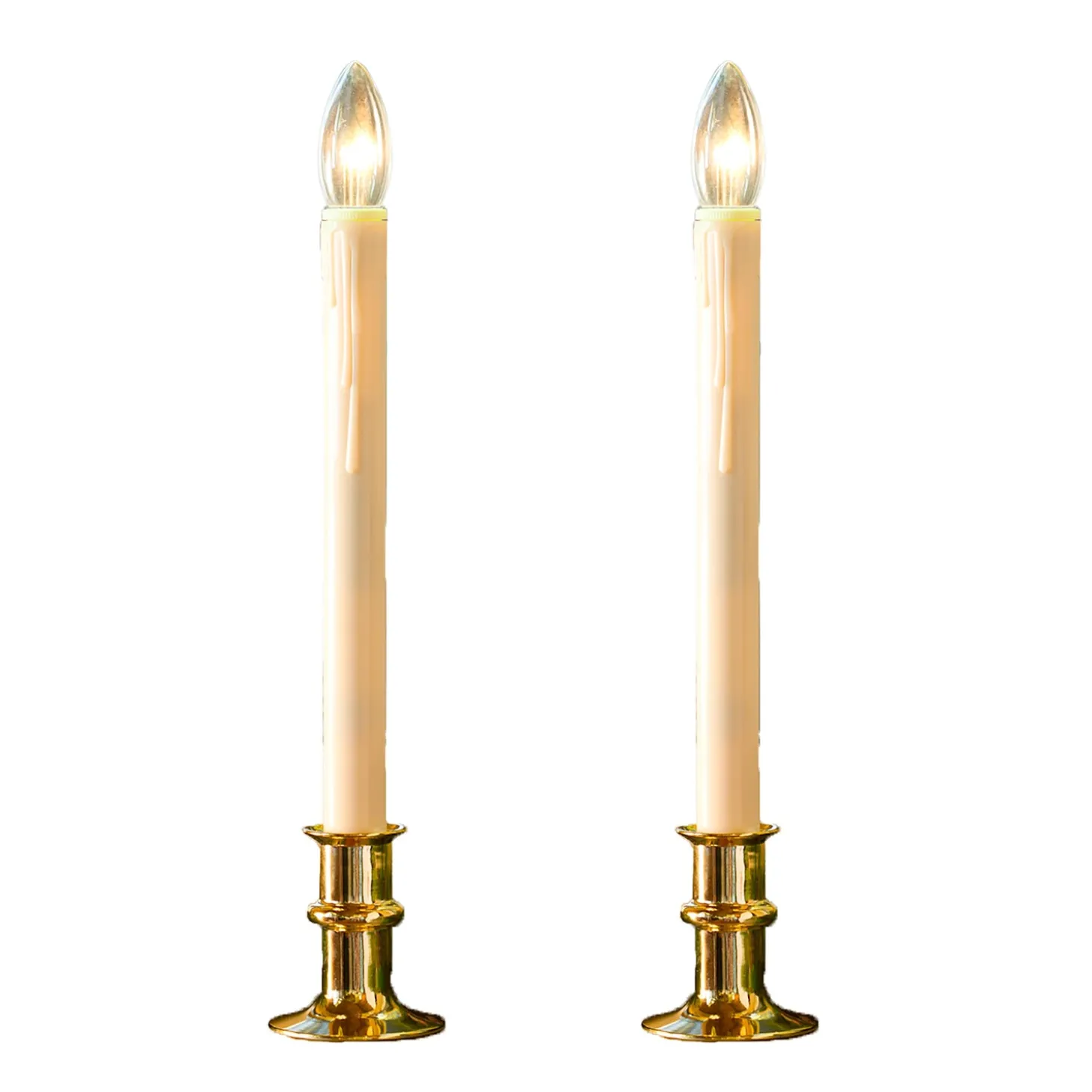 Candles & Lanterns | Lighted Accents>Plow & Hearth Adjustable Window Candle with Timer, Set of 2 Brass