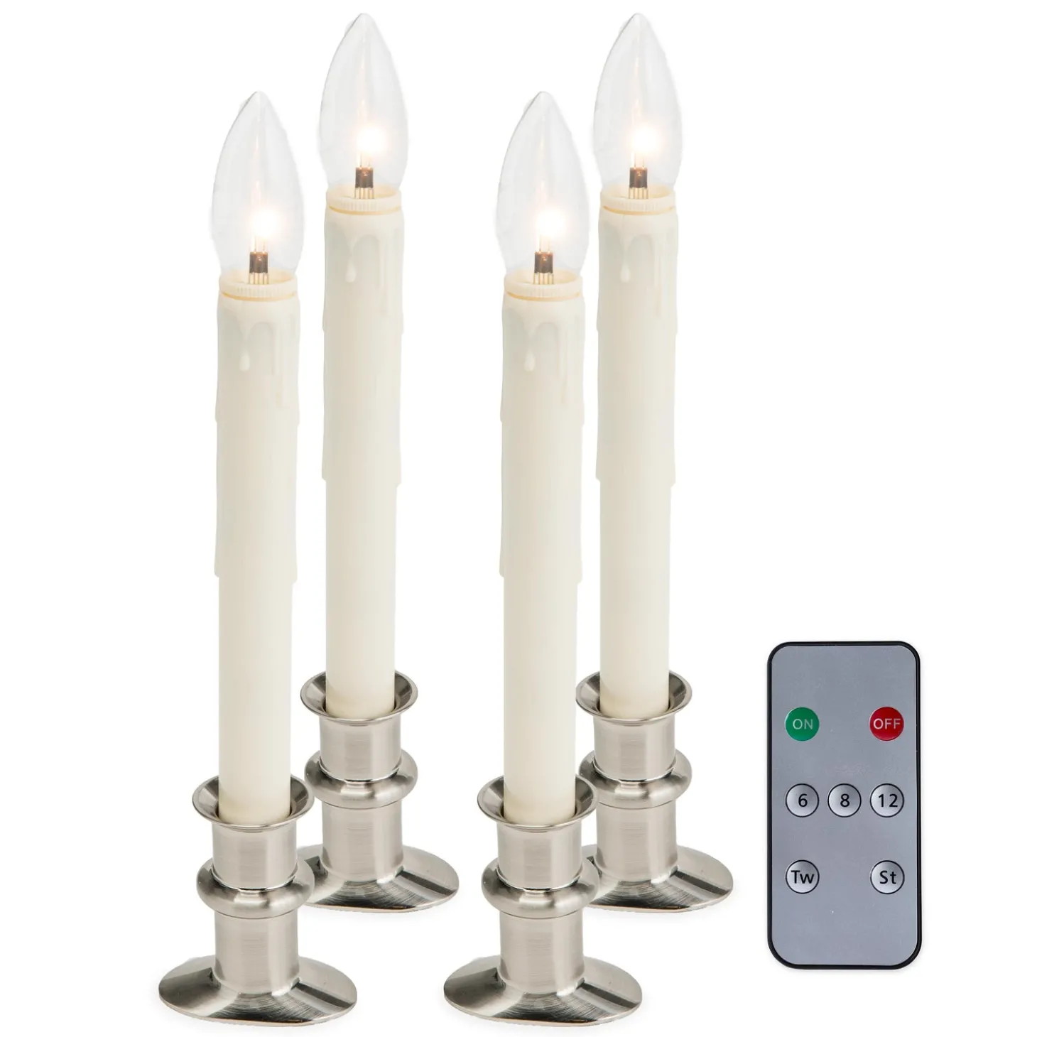 Candles & Lanterns>Plow & Hearth Adjustable Window Hugger Candles, Set of 4 with Remote Pewter