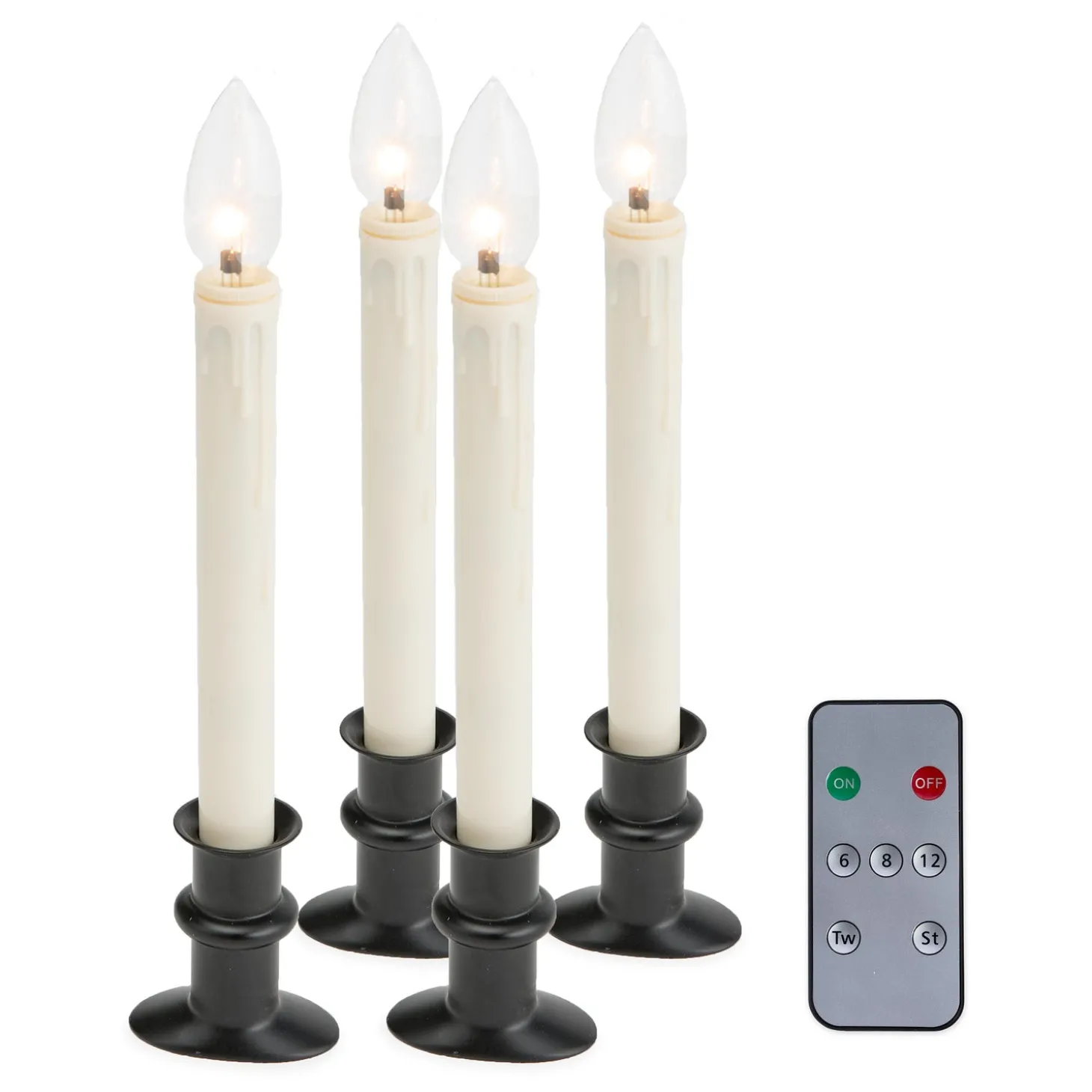 Candles & Lanterns>Plow & Hearth Adjustable Window Hugger Candles, Set of 4 with Remote Onyx