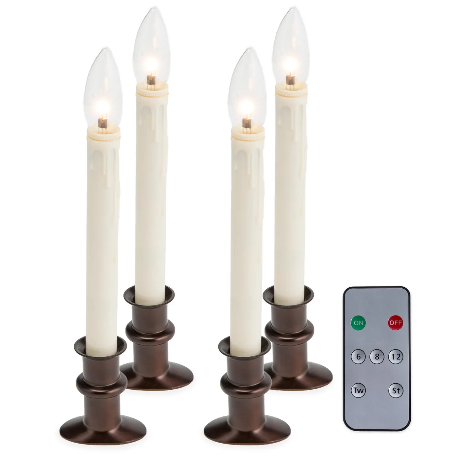 Candles & Lanterns>Plow & Hearth Adjustable Window Hugger Candles, Set of 4 with Remote Bronze