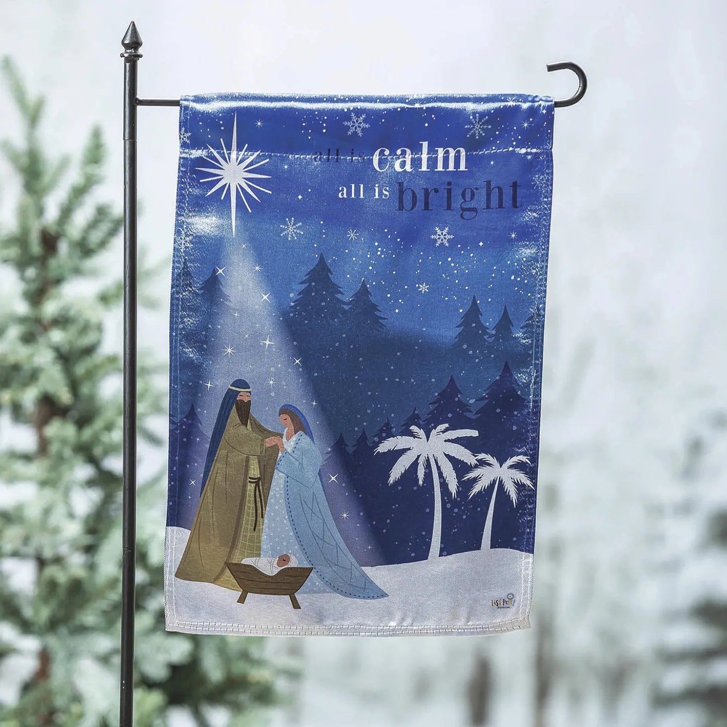 Garden Flags>Plow & Hearth All is Calm Nativity Lustre Garden Flag