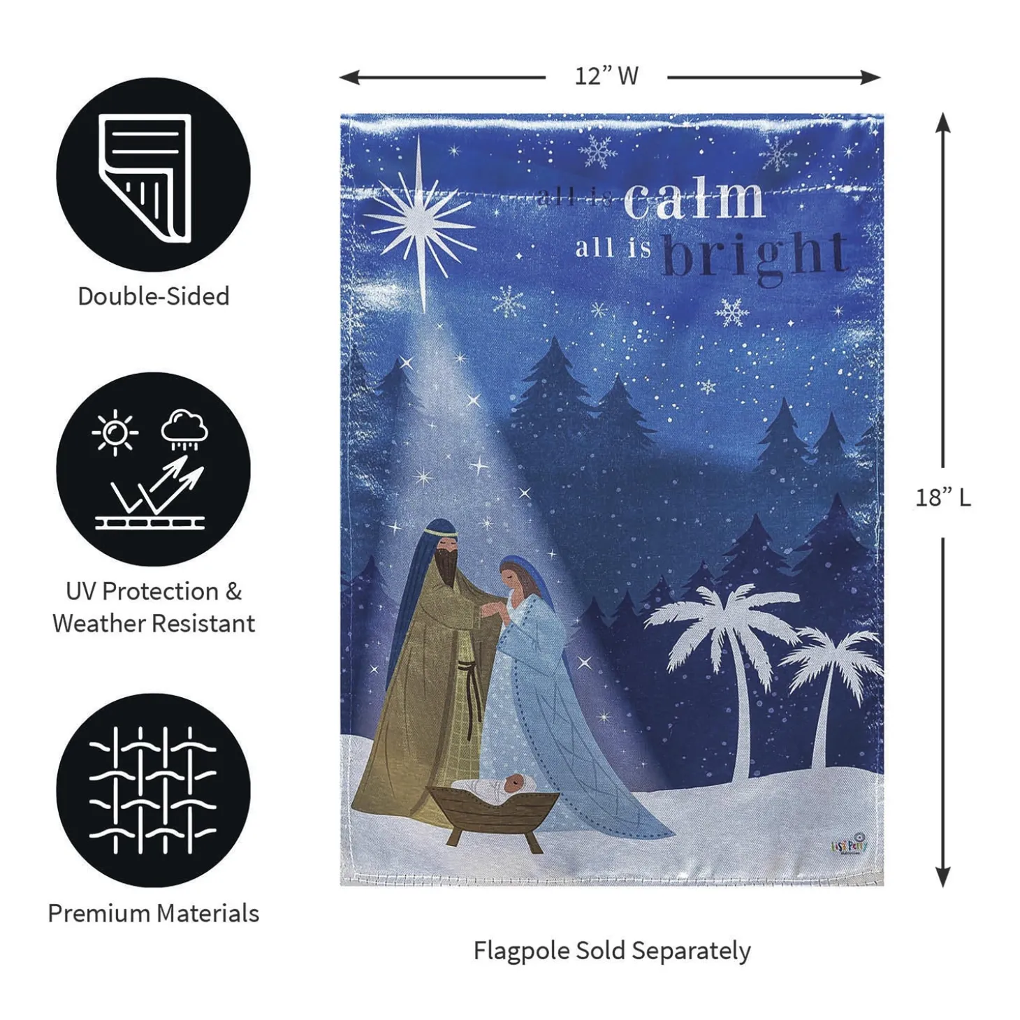 Garden Flags>Plow & Hearth All is Calm Nativity Lustre Garden Flag