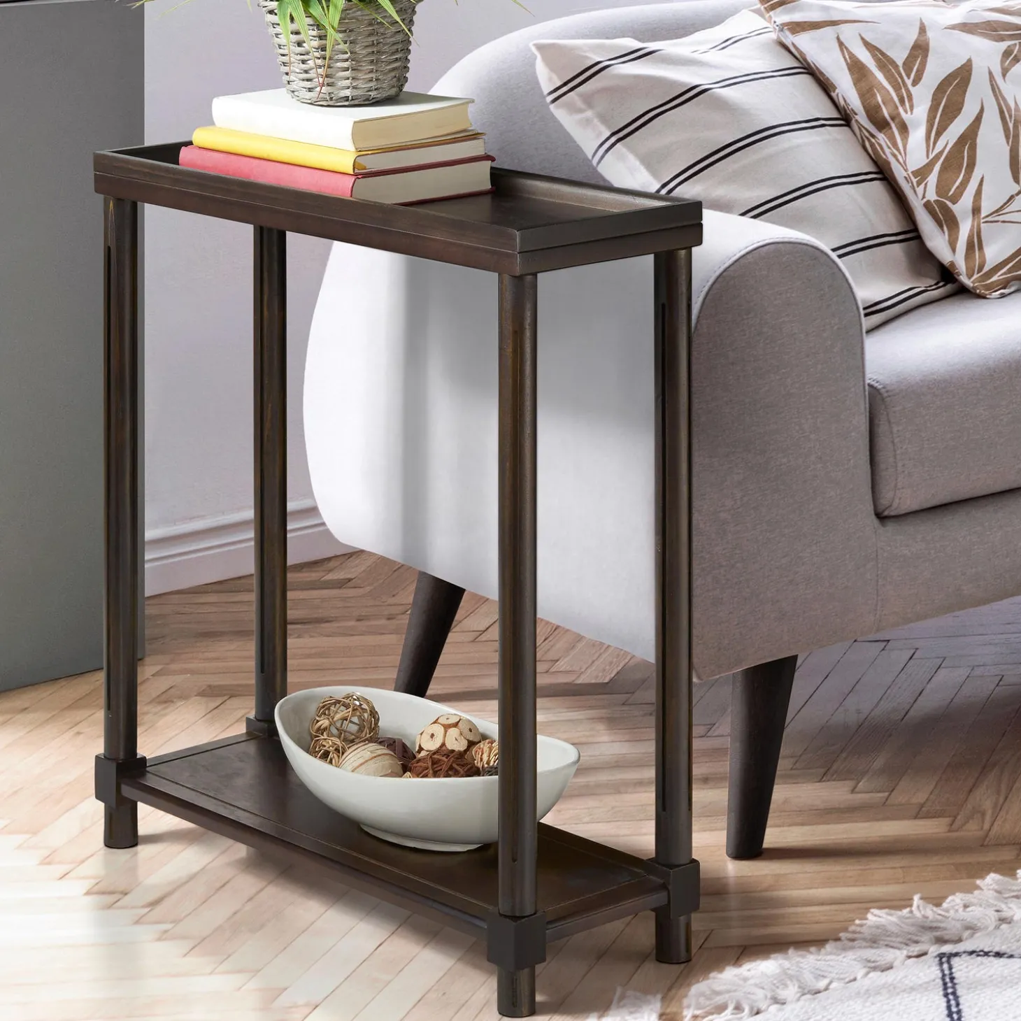 Accent Tables>Plow & Hearth Allison Slim Wood Side Tables, Set of 2