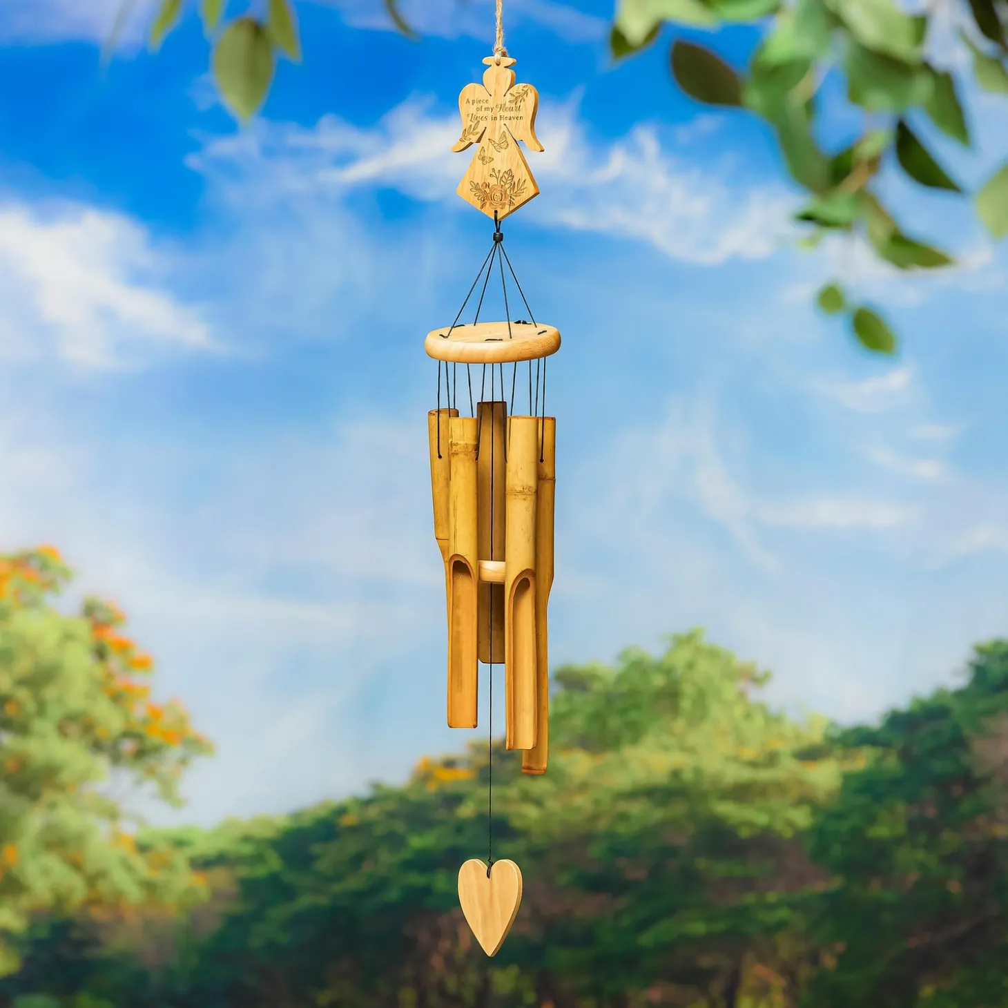 Wind Chimes & Mobiles | Memorial & Garden Plaques>Plow & Hearth Angel Memorial Bamboo Wind Chime, 37" H