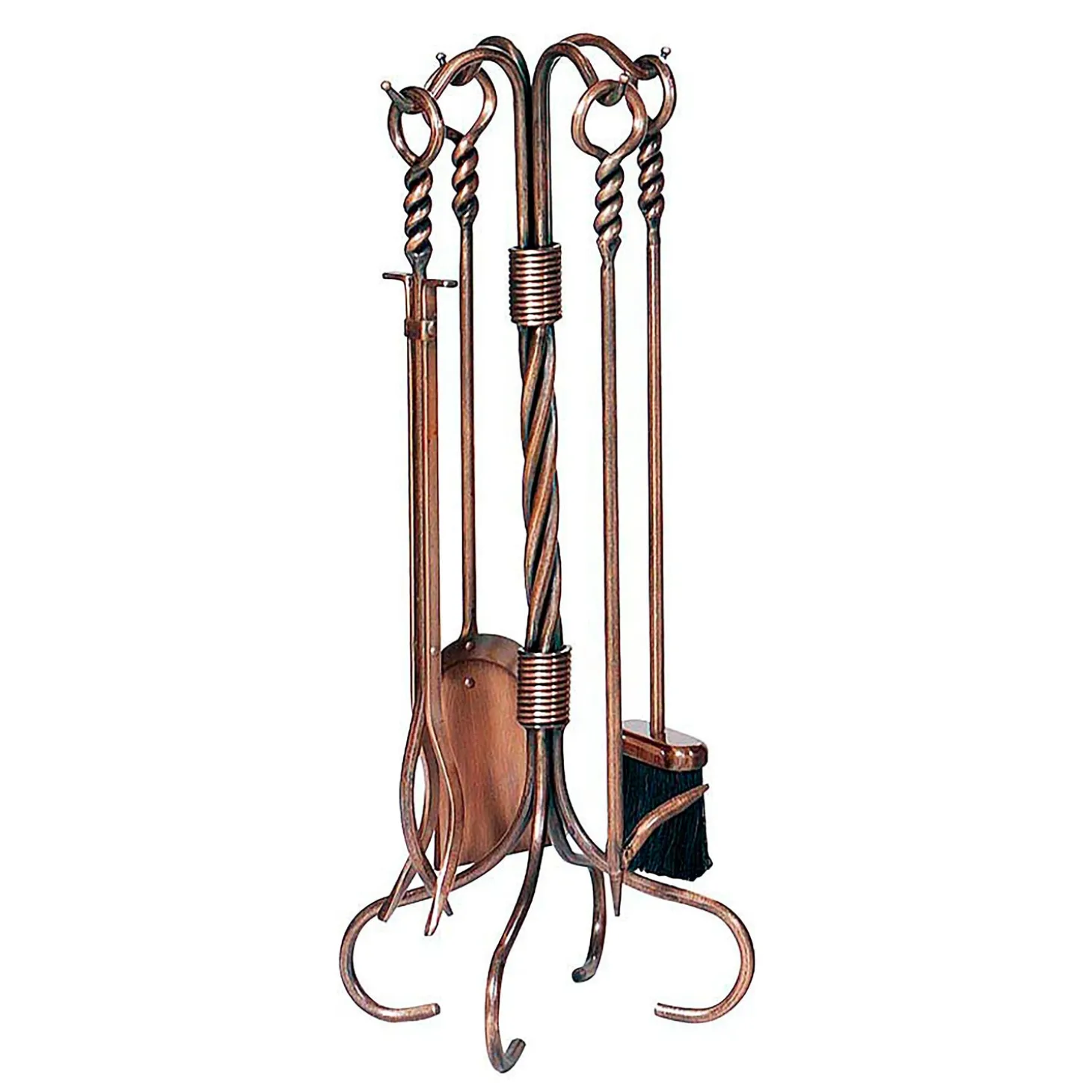 Fireplace Tool Sets>Plow & Hearth Antique Copper 4-Piece Fireplace Tool Set with Twist Handles AntiqueCopper