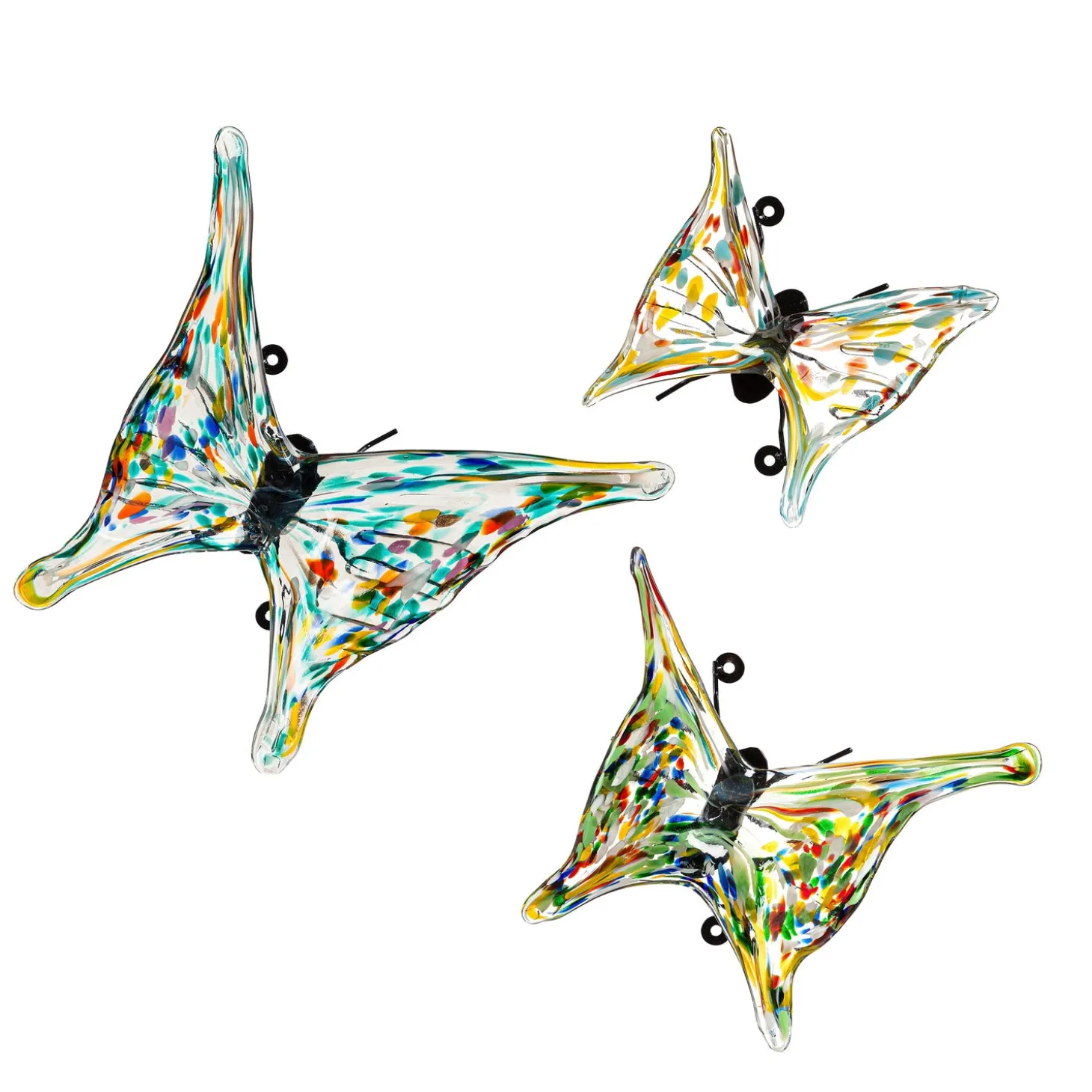 Outdoor Wall Art | Wall Art>Plow & Hearth Art Glass Butterflies with Iron Feet, Set of 3