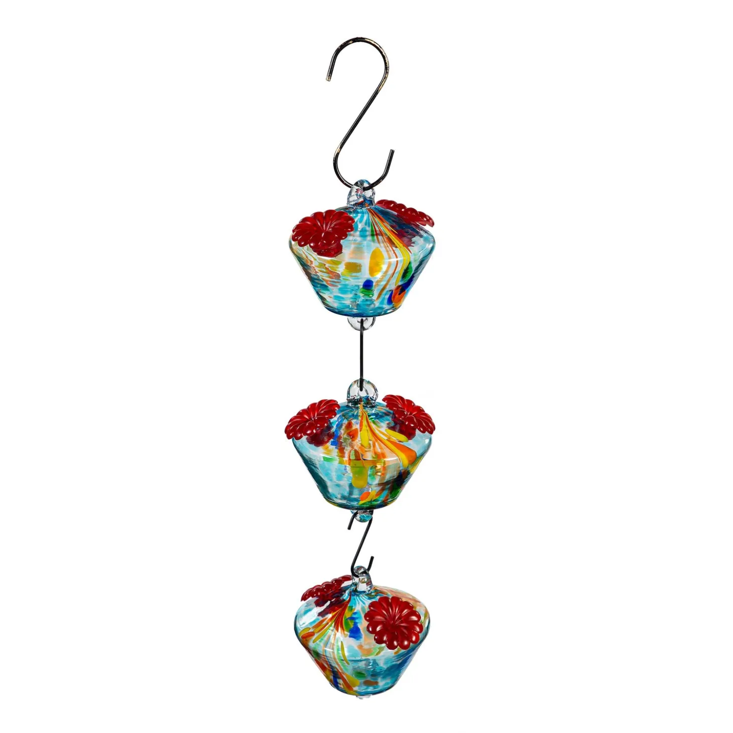 Hummingbird Feeders>Plow & Hearth Art Glass Hanging Chained Hummingbird Feeder, Blue & Yellow