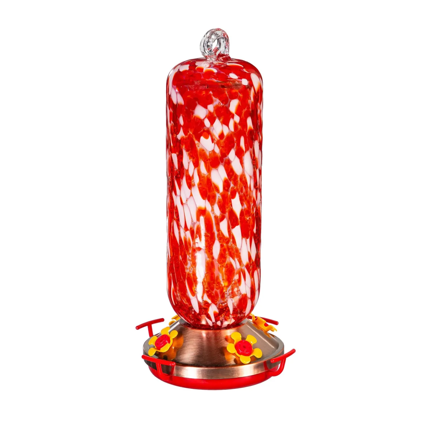 Hummingbird Feeders>Plow & Hearth Art Glass Hanging Hummingbird Feeder, Red & White