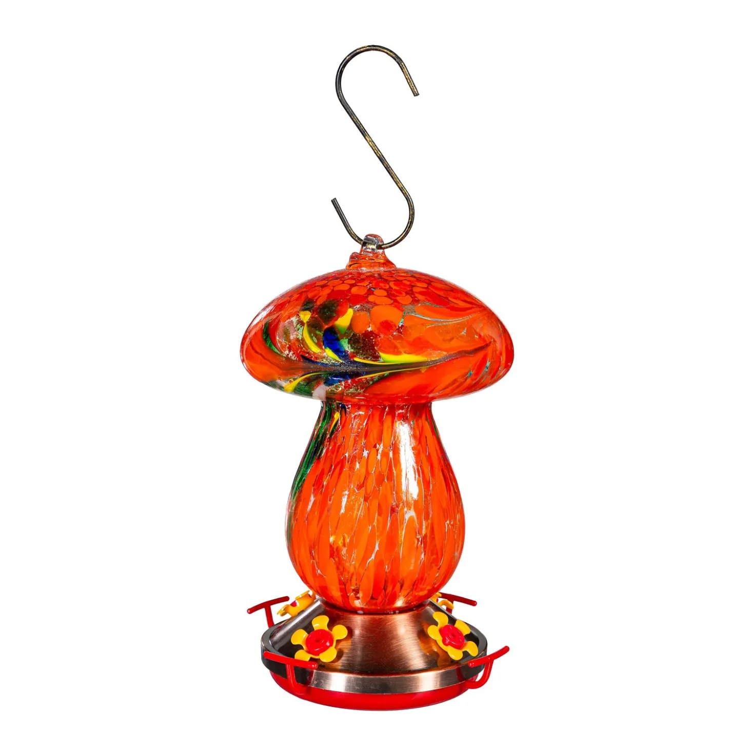 Hummingbird Feeders>Plow & Hearth Art Glass Hanging Mushroom, Orange