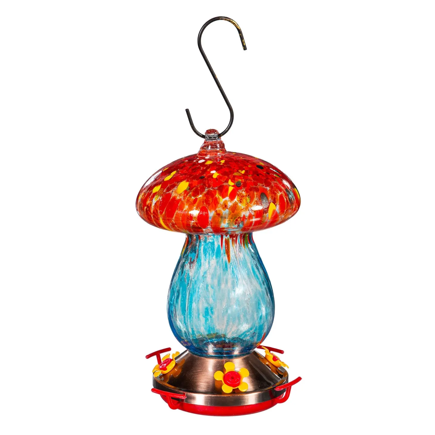 Hummingbird Feeders>Plow & Hearth Art Glass Hanging Mushroom, Red & Blue