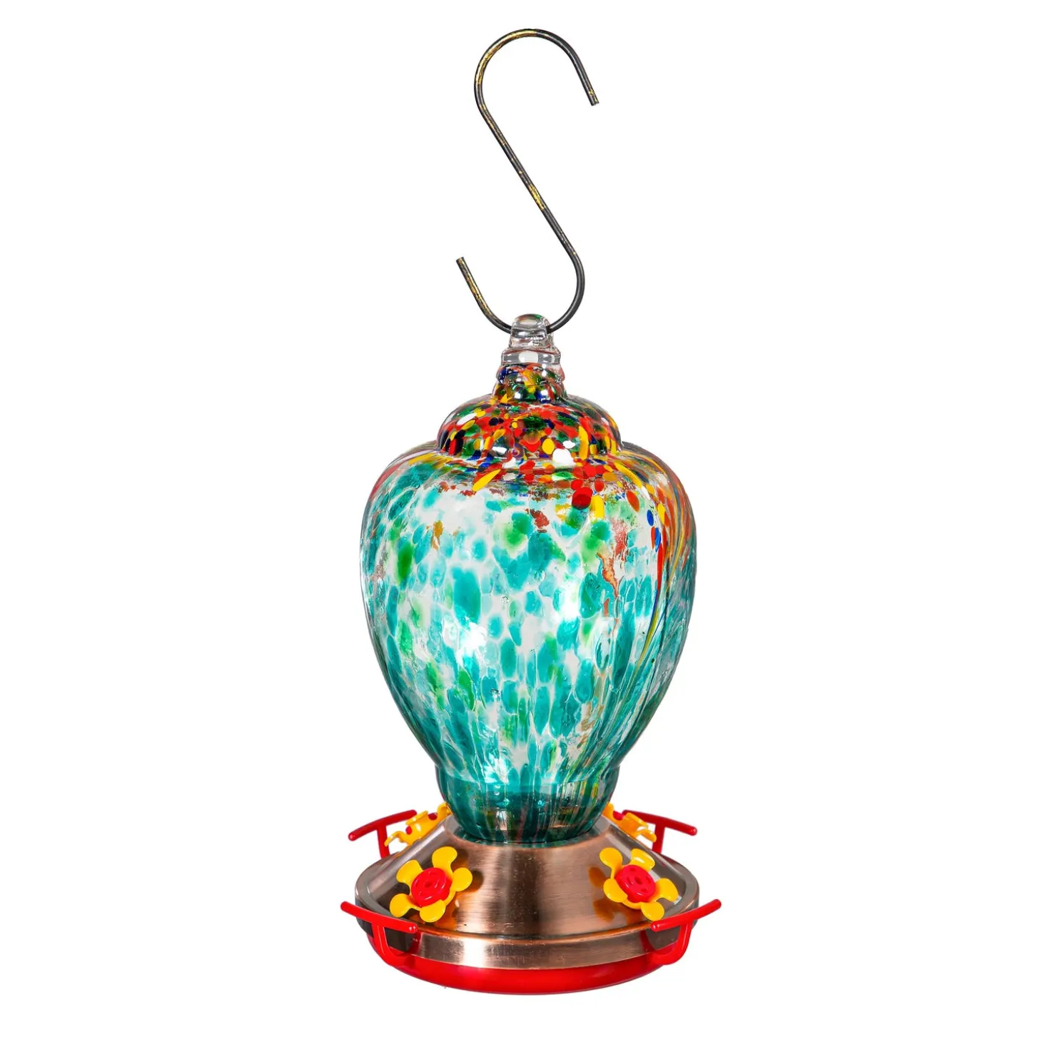 Hummingbird Feeders>Plow & Hearth Art Glass Shell Hummingbird Feeder, Blue