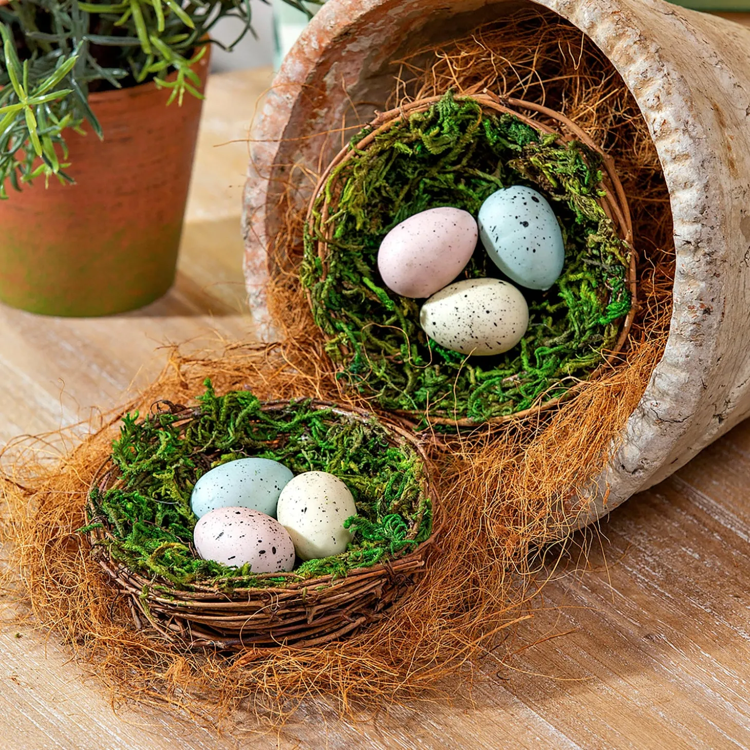 Faux Flowers & Plants>Plow & Hearth Artificial Easter Bird Nest Table Décor in Gift Box, Set of 4