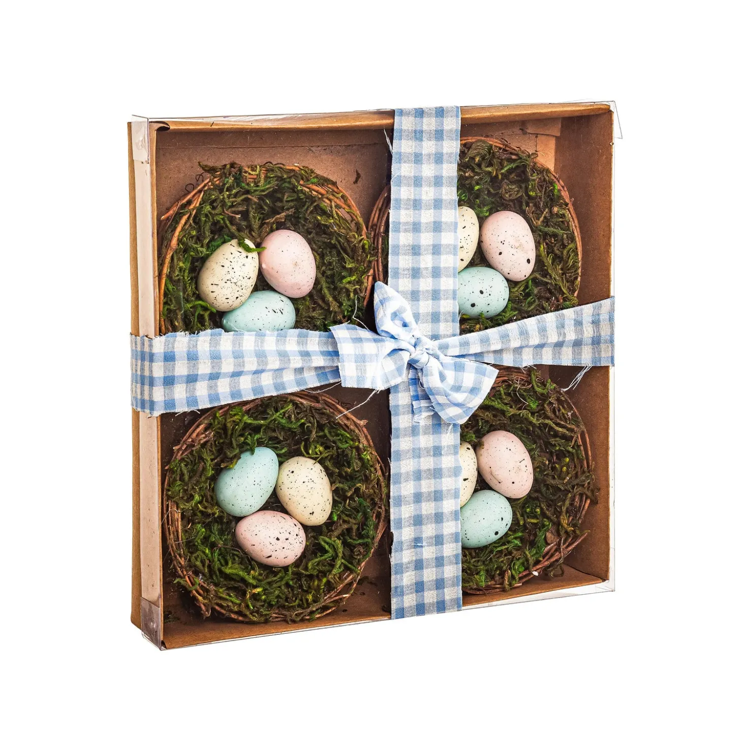 Faux Flowers & Plants>Plow & Hearth Artificial Easter Bird Nest Table Décor in Gift Box, Set of 4