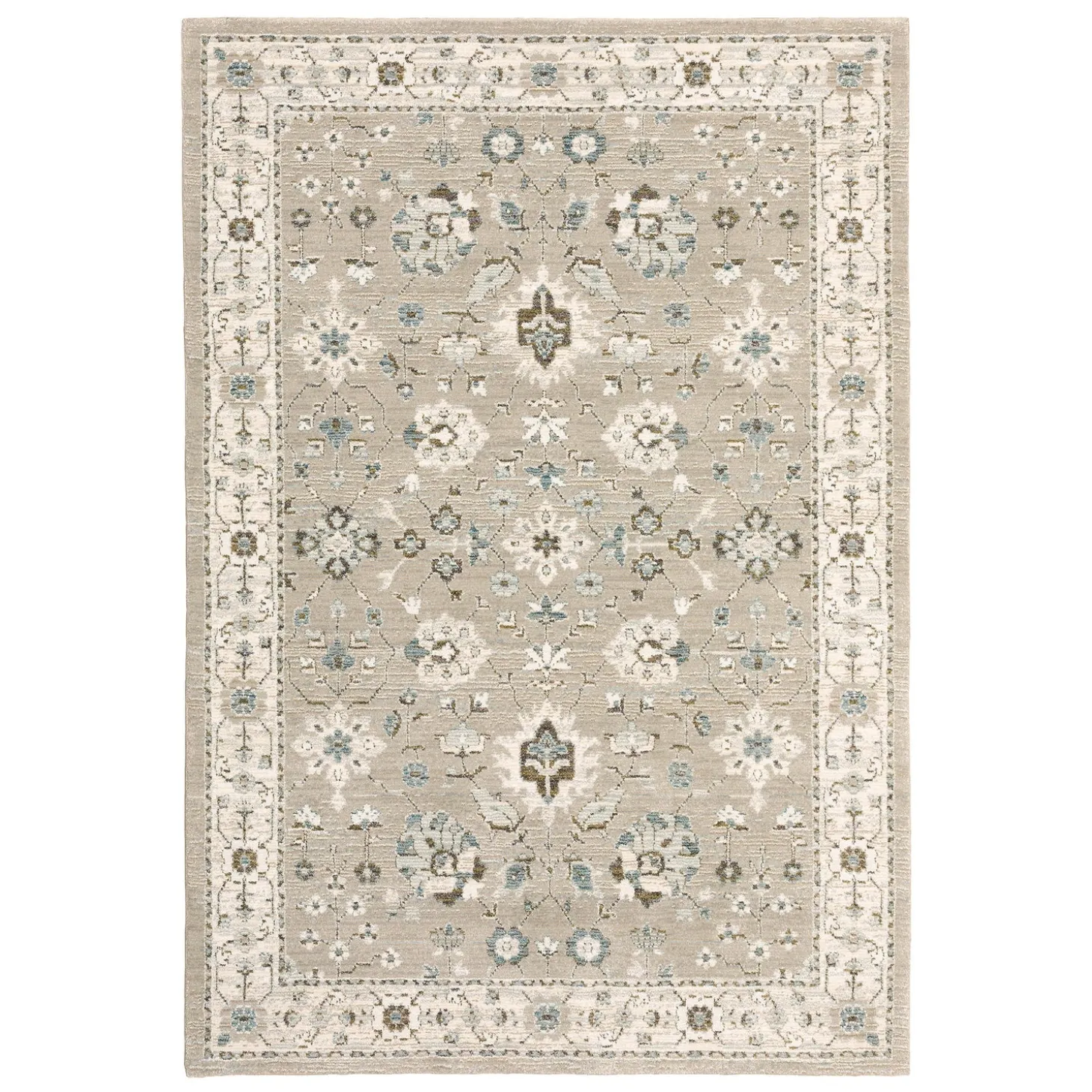 Area Rugs>Plow & Hearth Ashland Daybreak Synthetic Blend Indoor Border Rug, 1'10" x3'2" Beige