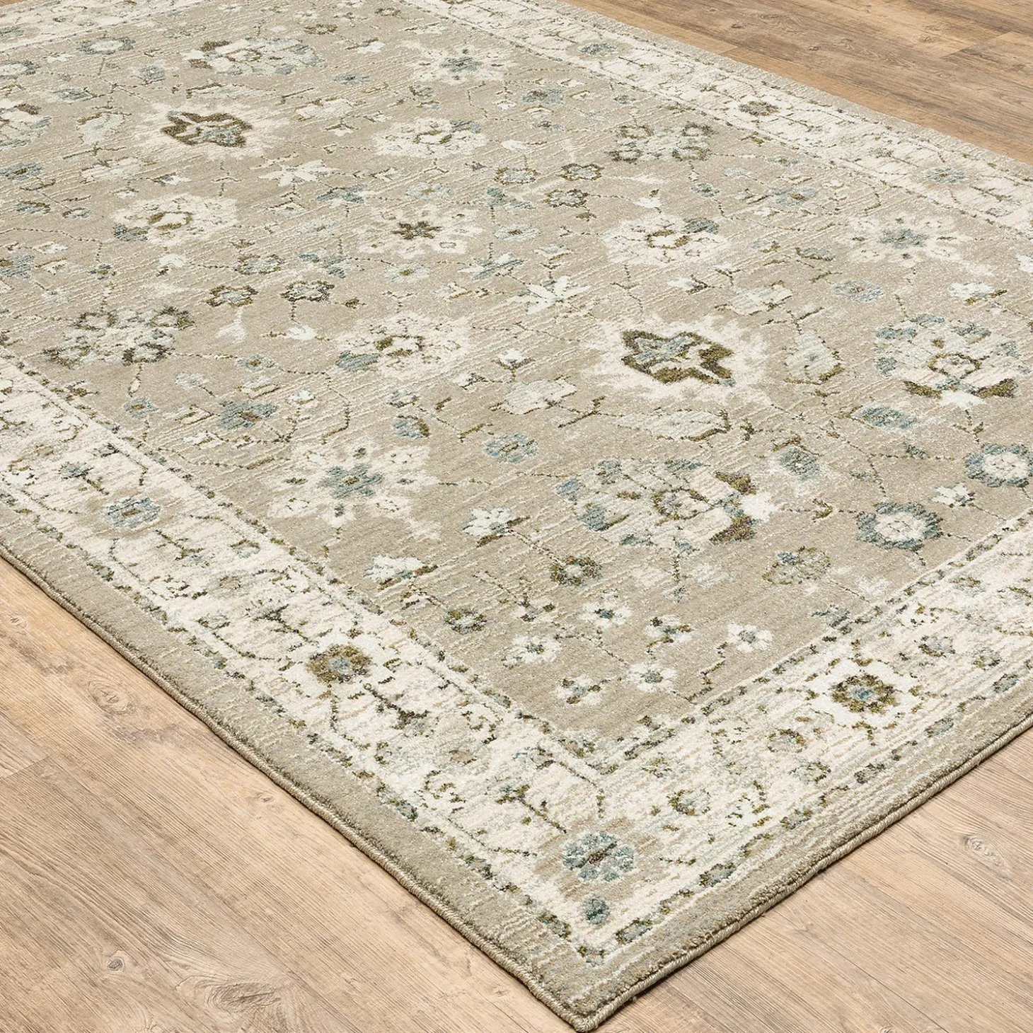 Area Rugs>Plow & Hearth Ashland Daybreak Synthetic Blend Indoor Border Runner, 2'3" x 8' Beige