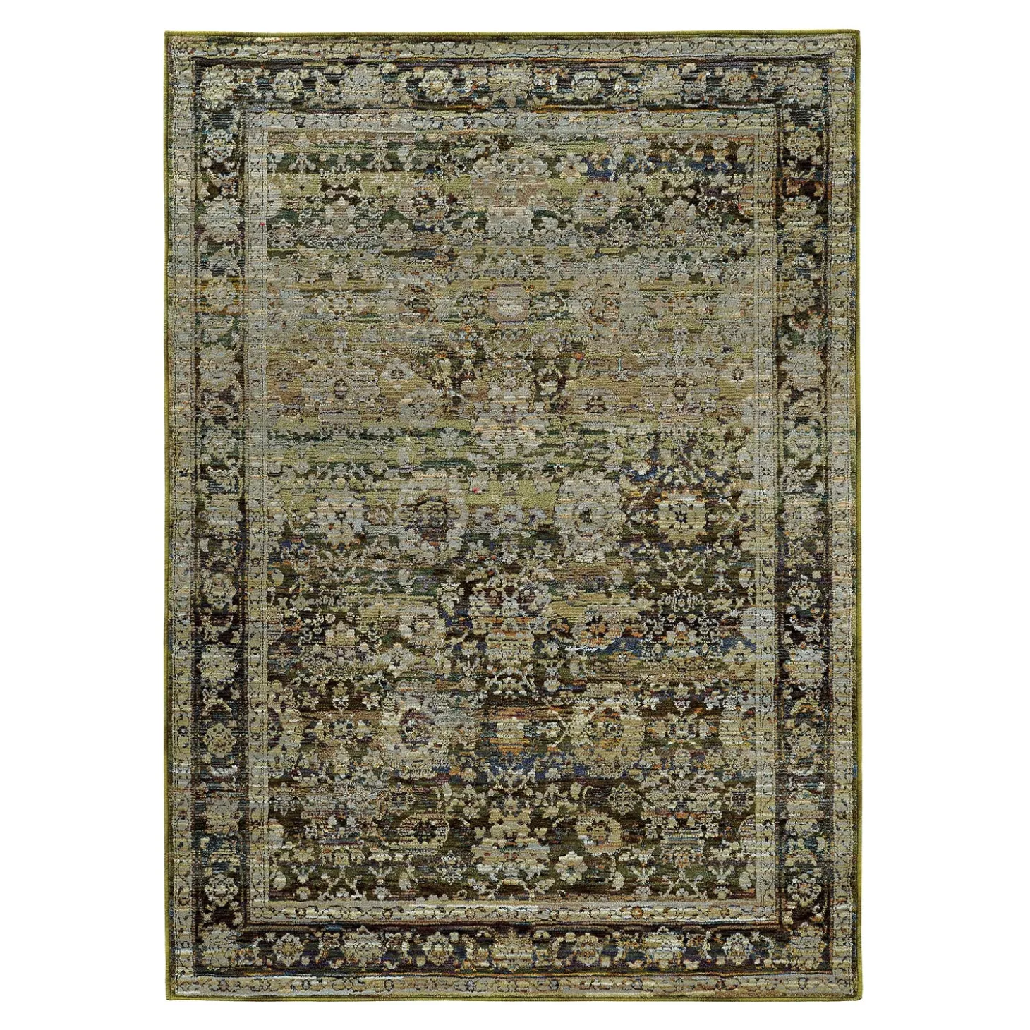 Area Rugs>Plow & Hearth Ashland Evening Synthetic Blend Indoor Border Rug, 7'10" Round Green
