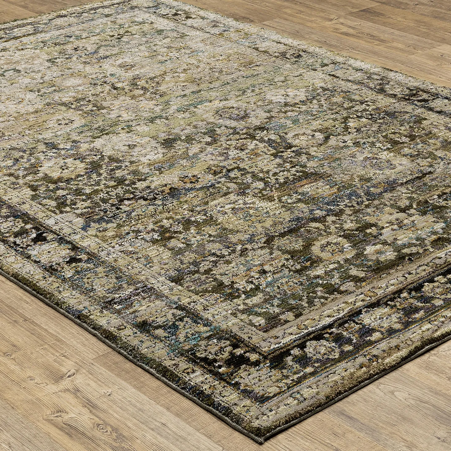 Area Rugs>Plow & Hearth Ashland Evening Synthetic Blend Indoor Border Rug, 5'3" x 7'3" Green