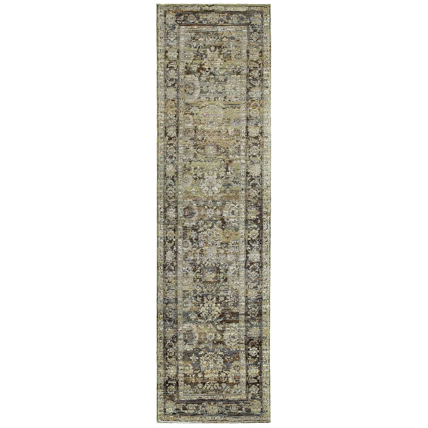 Area Rugs>Plow & Hearth Ashland Evening Synthetic Blend Indoor Border Rug, 1'10" x 3'2" Green