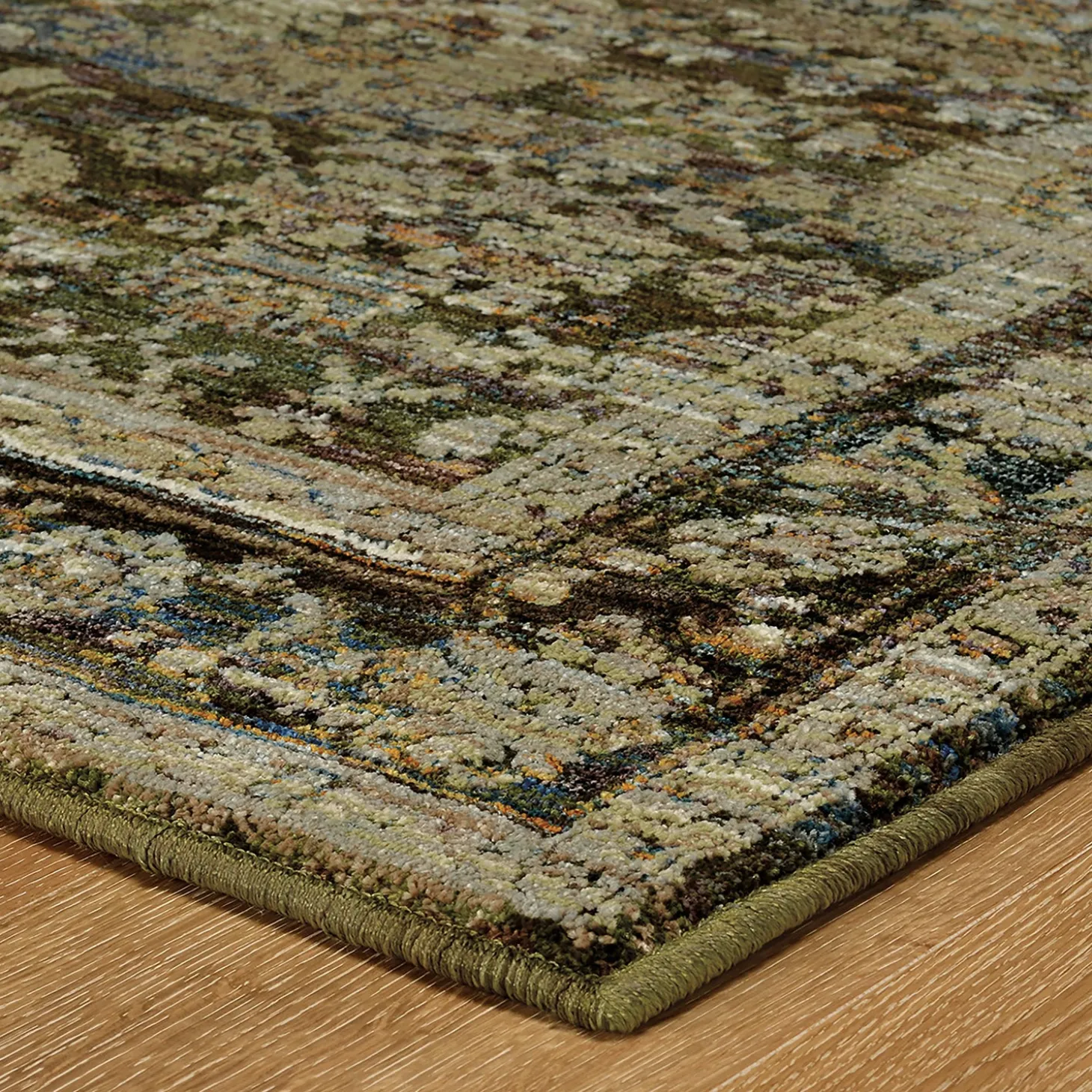 Area Rugs>Plow & Hearth Ashland Evening Synthetic Blend Indoor Border Rug, 3'3" x 5'2" Green
