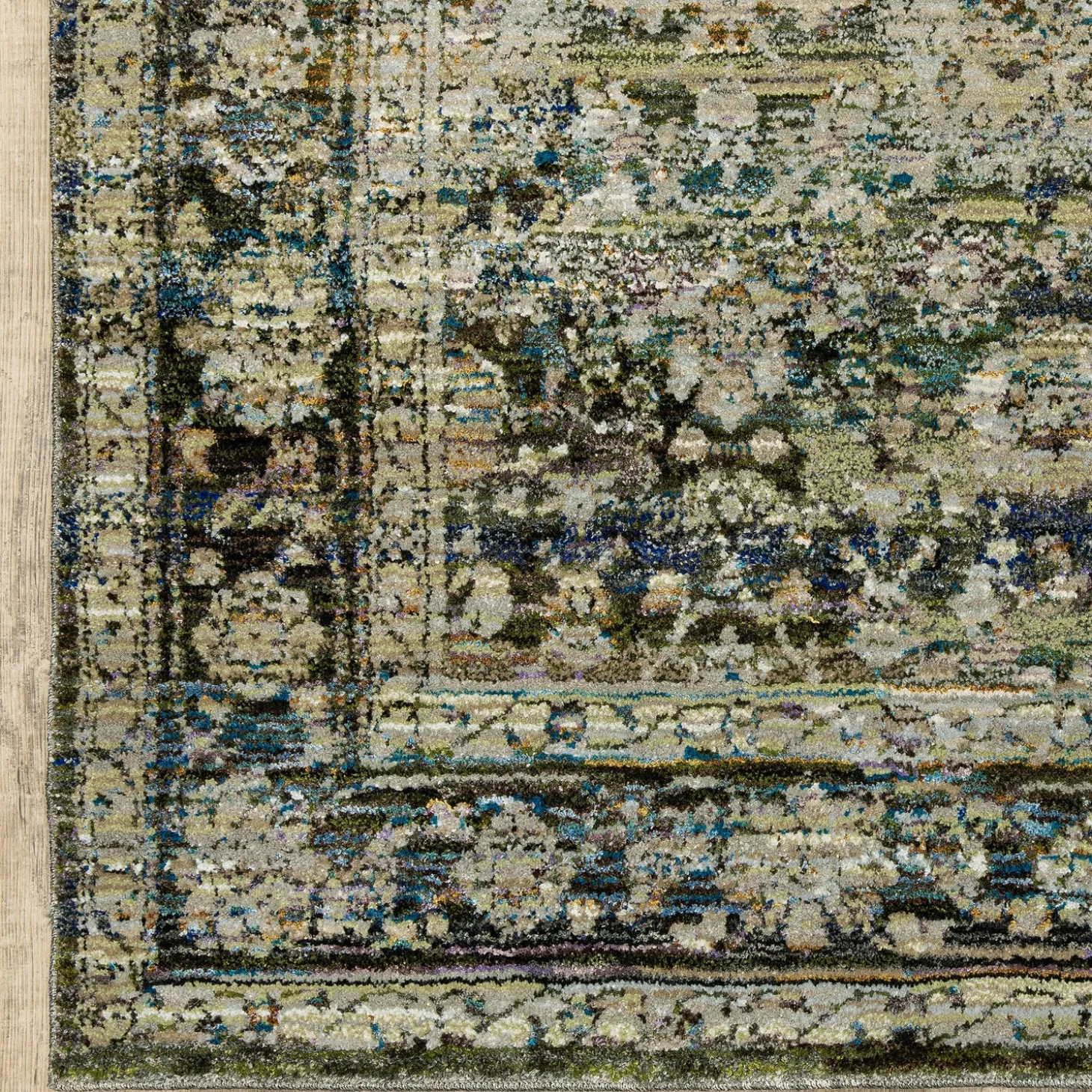 Area Rugs>Plow & Hearth Ashland Evening Synthetic Blend Indoor Border Rug, 3'3" x 5'2" Green