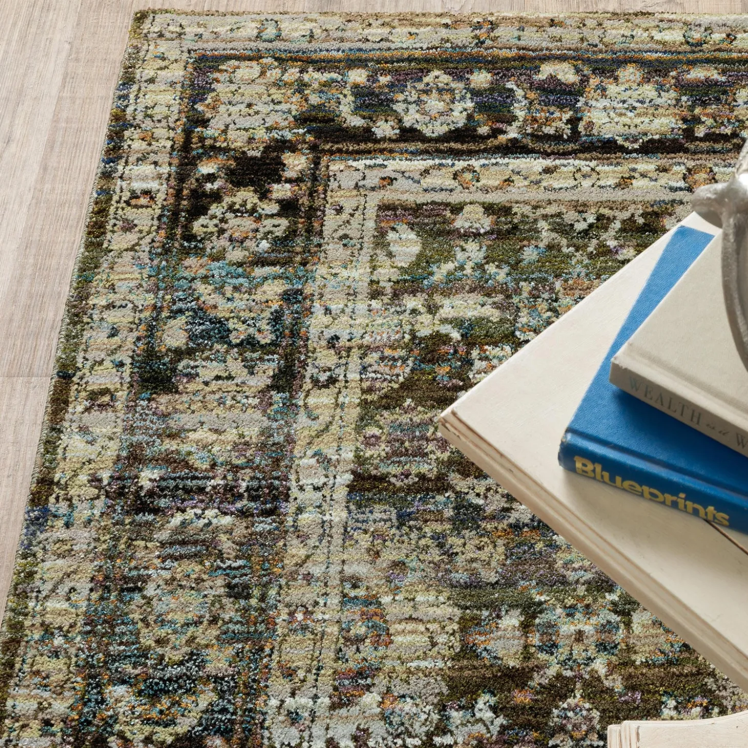 Area Rugs>Plow & Hearth Ashland Evening Synthetic Blend Indoor Border Rug, 1'10" x 3'2" Green
