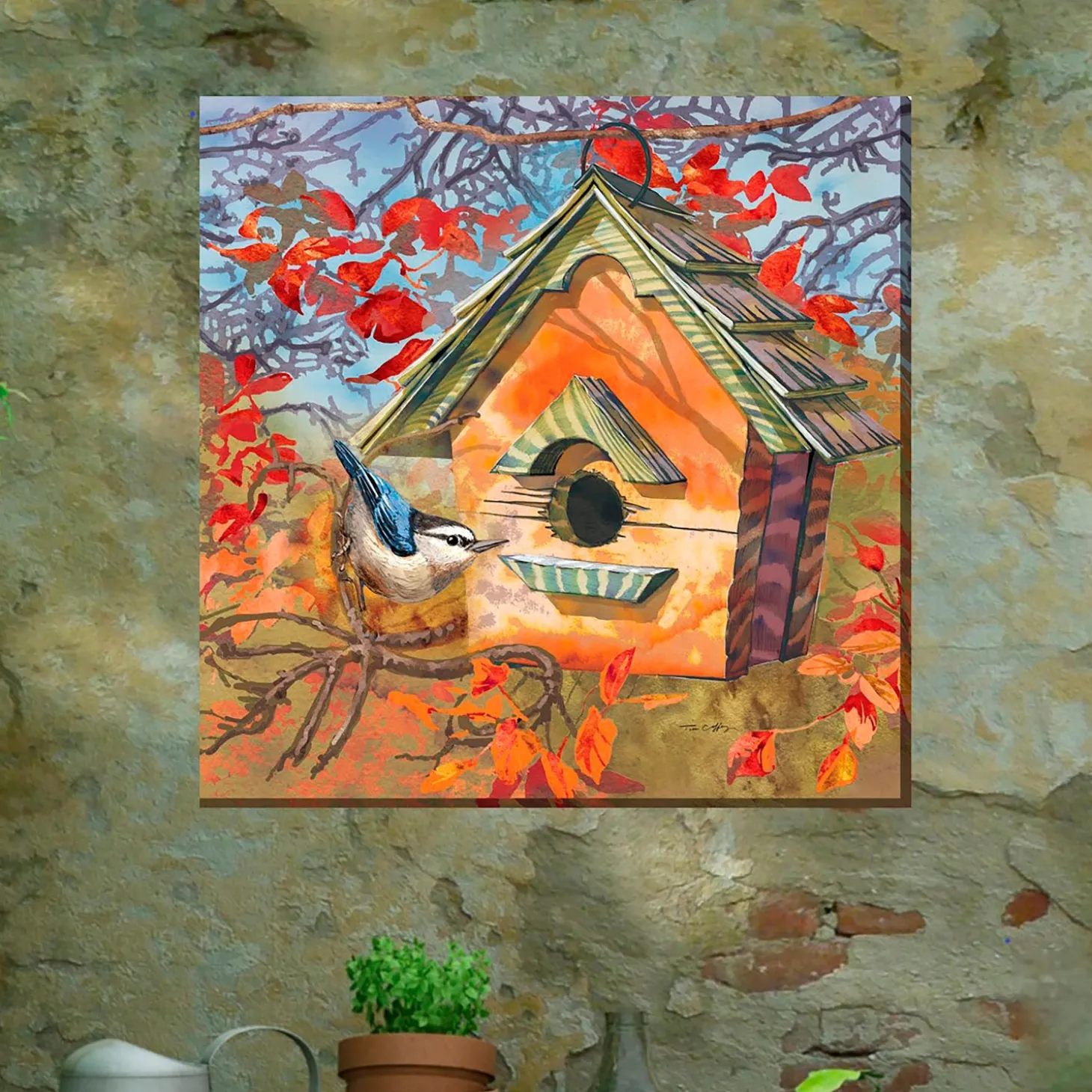 Outdoor Wall Art | Wall Art>Plow & Hearth Autumn Bird Indoor/Outdoor Canvas Wall Art