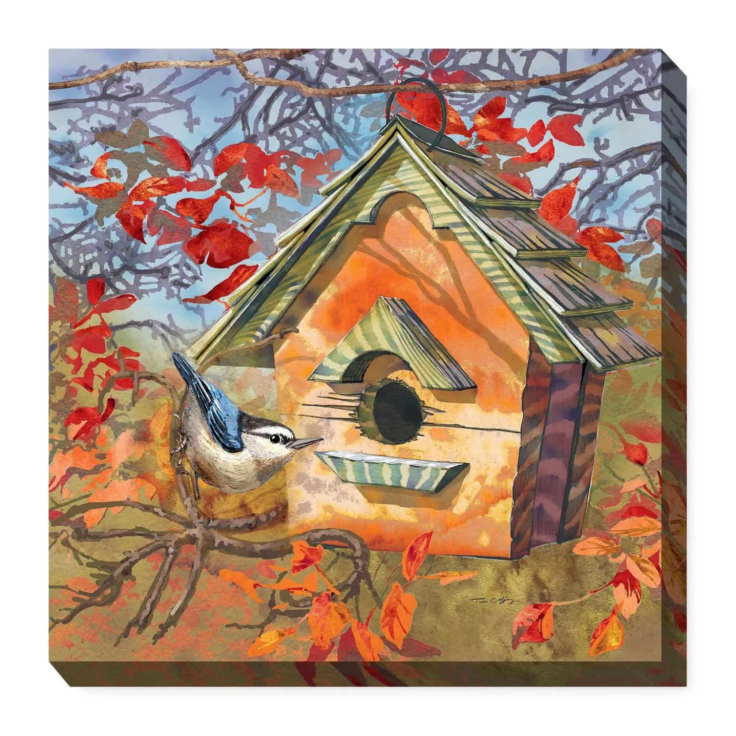 Outdoor Wall Art | Wall Art>Plow & Hearth Autumn Bird Indoor/Outdoor Canvas Wall Art