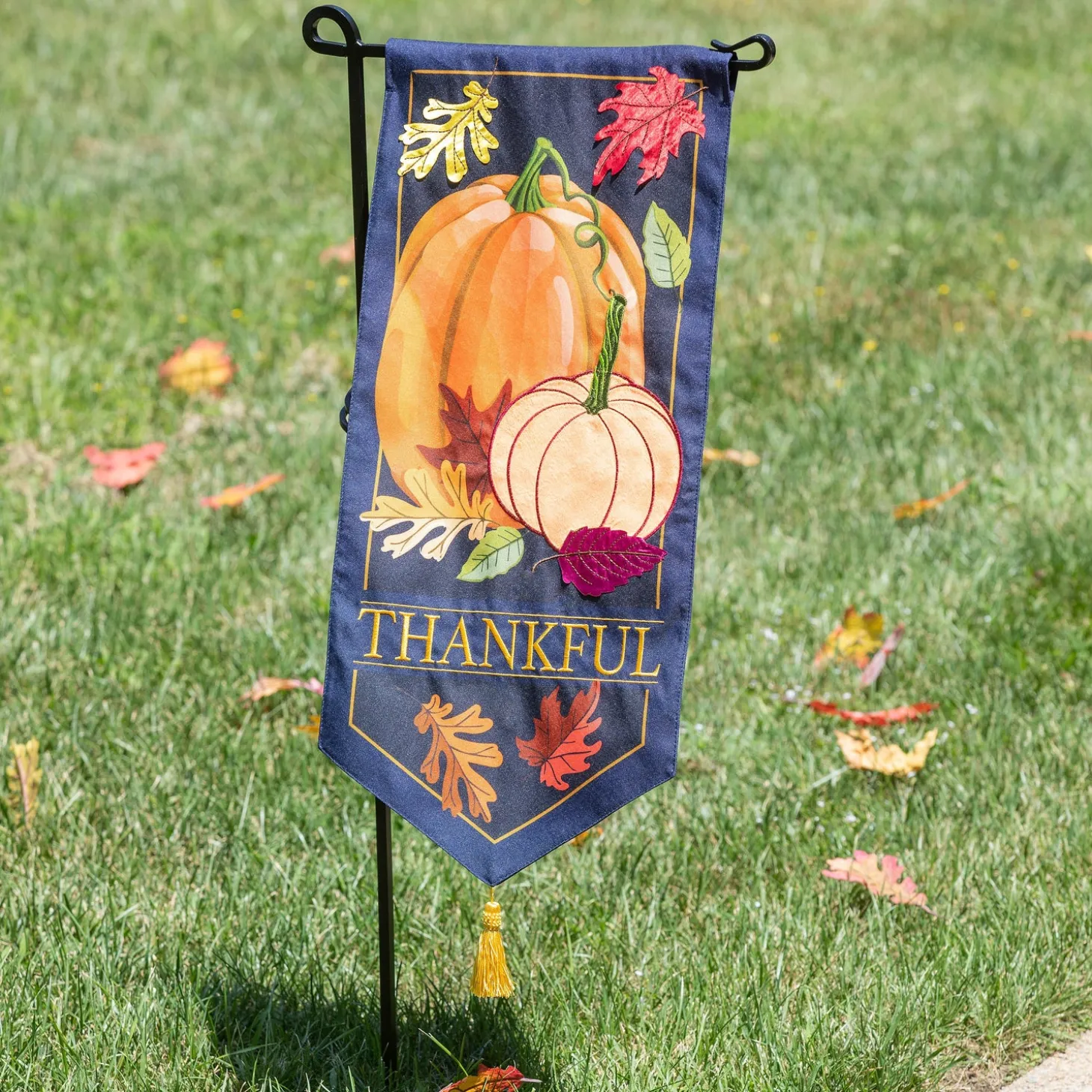 Garden Flags>Plow & Hearth Autumn Pumpkins Everlasting Impressions Textile Décor