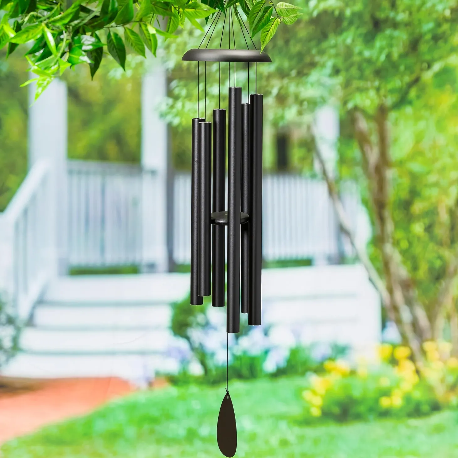 Wind Chimes & Mobiles>Plow & Hearth Avria Hand Tuned Black Wind Chime, 48"