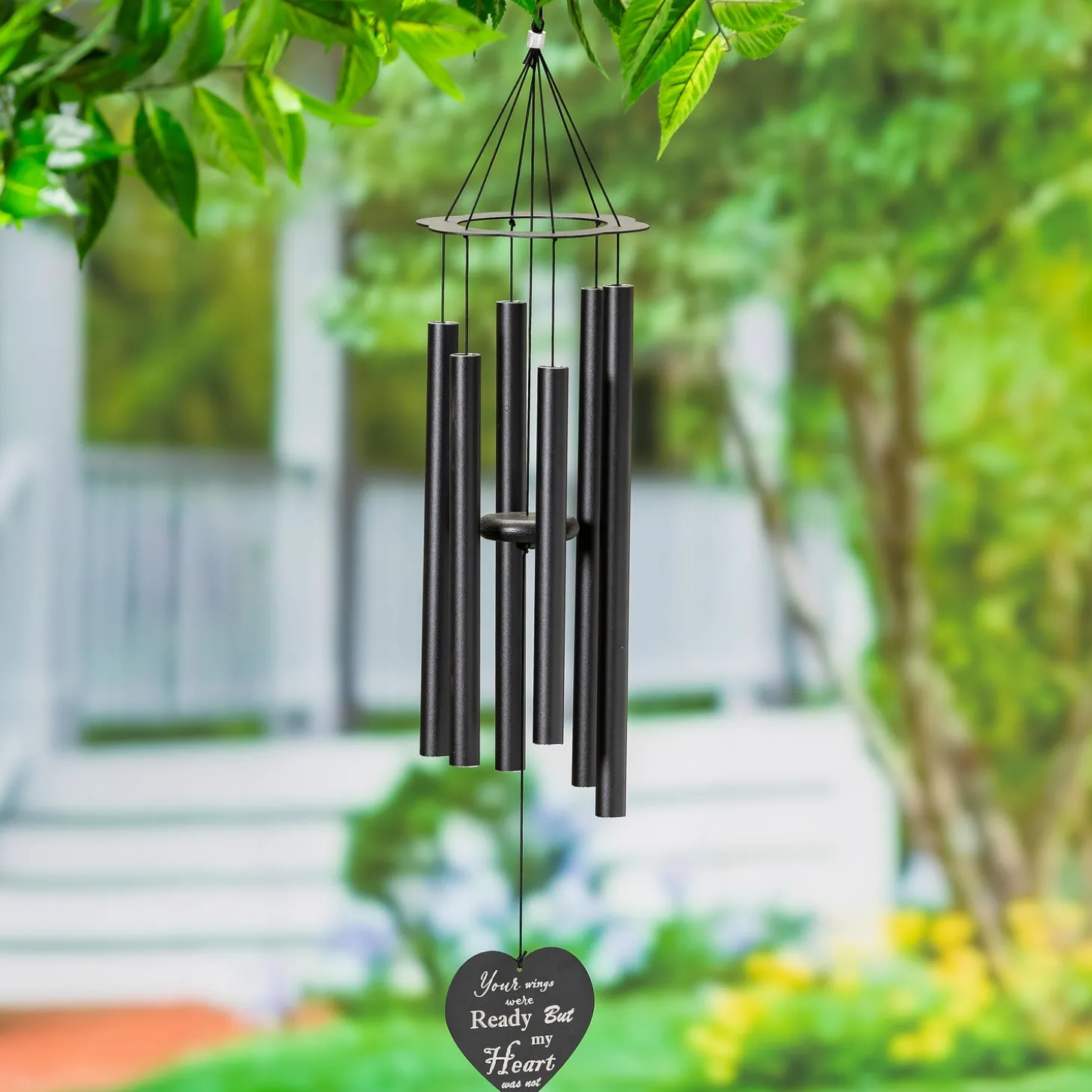 Wind Chimes & Mobiles | Memorial & Garden Plaques>Plow & Hearth Avria Hand Tuned Chime, "Your Wings were Ready", 30"