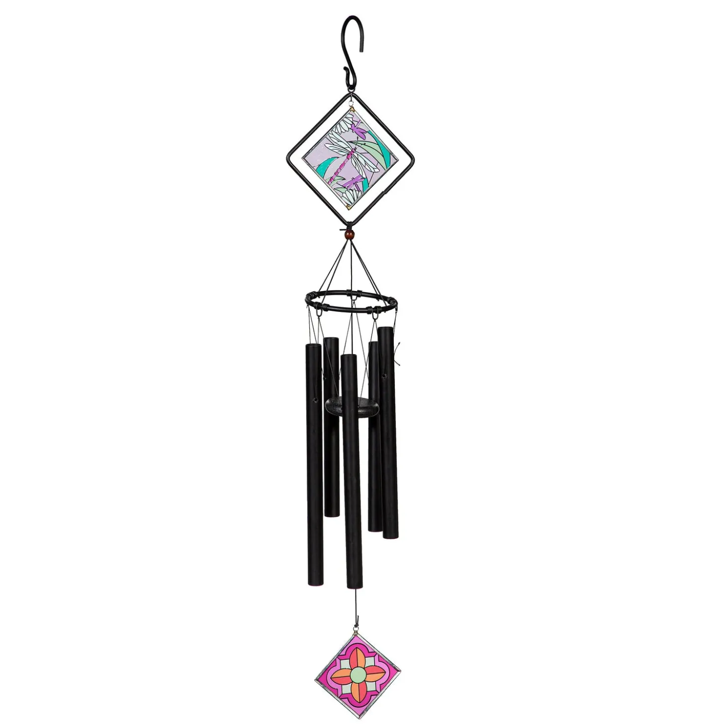 Wind Chimes & Mobiles>Plow & Hearth Avria Stained Glass Chime, Dragonfly, 36"