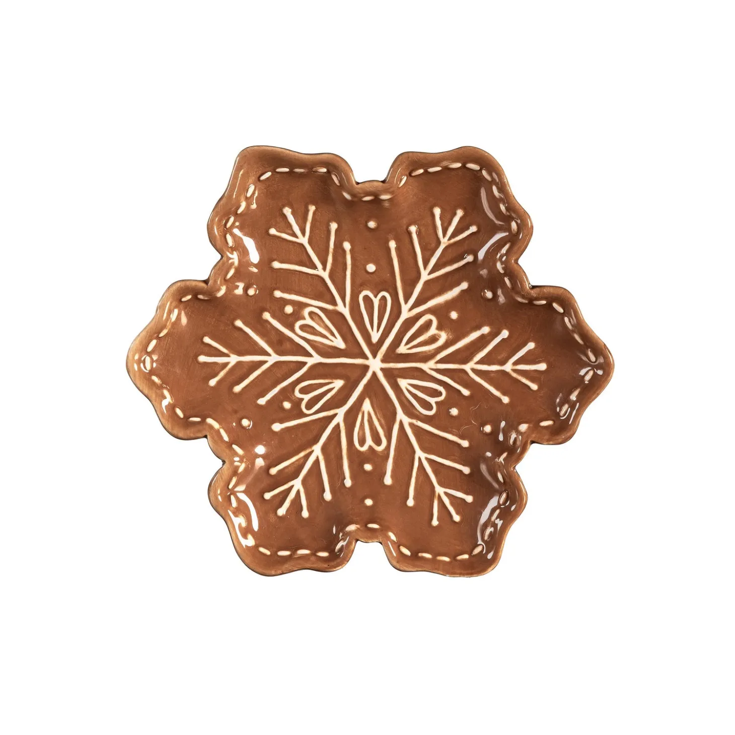 Plates & Platters>Plow & Hearth Baking Spirits Bright Plate Gingerbread Snowflake Shaped Embossed Ceramic Appetizer Plate, 8"