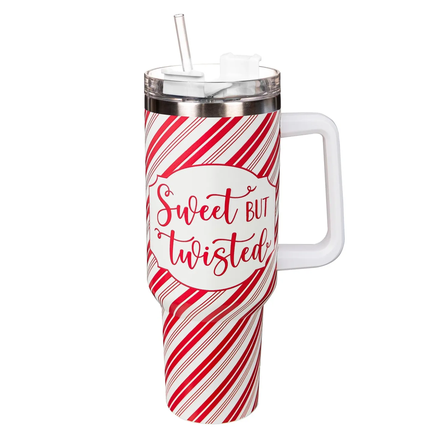 Travel Cups>Plow & Hearth Baking Spirits Bright Tumbler Stainless-Steel Canyon Cup w/ Straw, Sweet But Twisted, 40oz, Gift Box