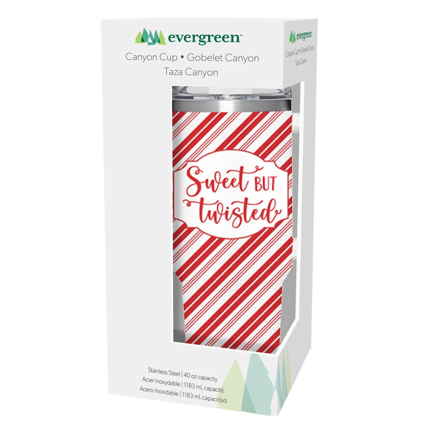 Travel Cups>Plow & Hearth Baking Spirits Bright Tumbler Stainless-Steel Canyon Cup w/ Straw, Sweet But Twisted, 40oz, Gift Box