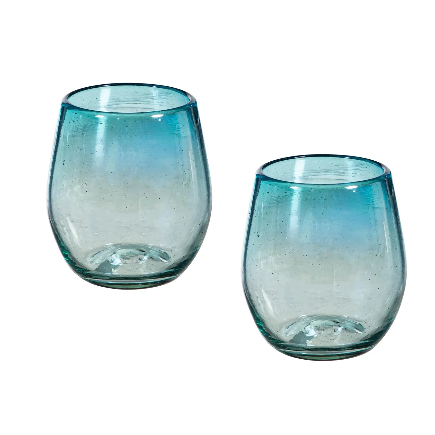 Wine Glasses>Plow & Hearth Bambeco Aqua Luster Stemless Glass, 14oz