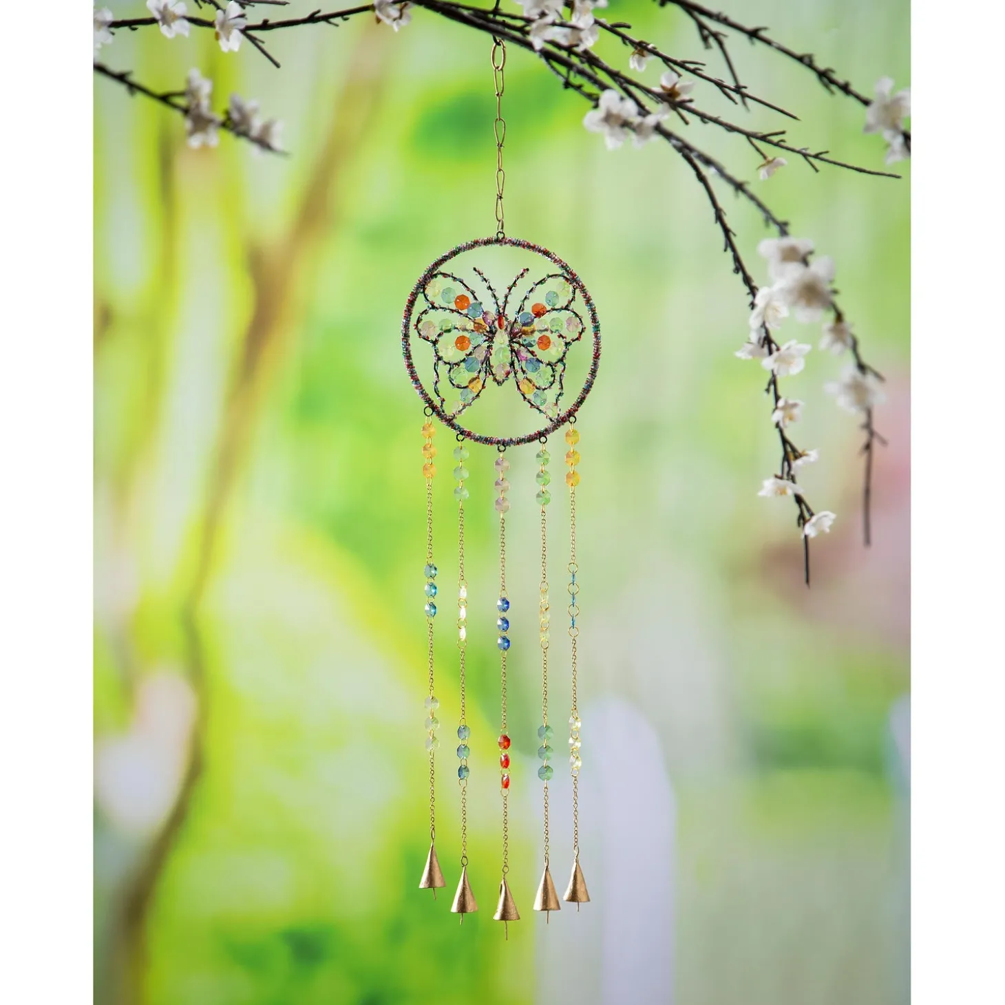 Wind Chimes & Mobiles>Plow & Hearth Beaded Butterfly Wind Chime