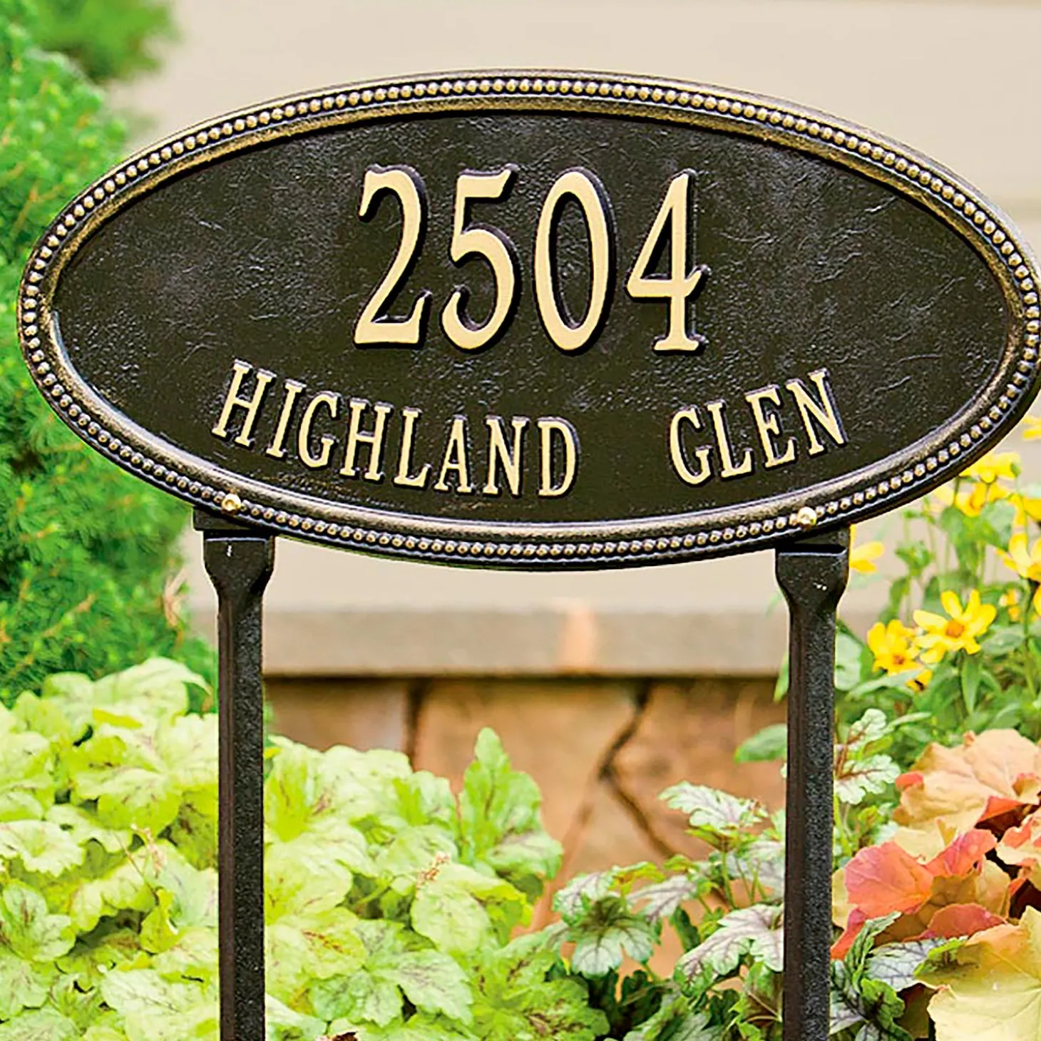 Garden Stakes | Address Signs & Wall Plaques>Plow & Hearth Beaded Oval Lawn Personalized Address Plaque