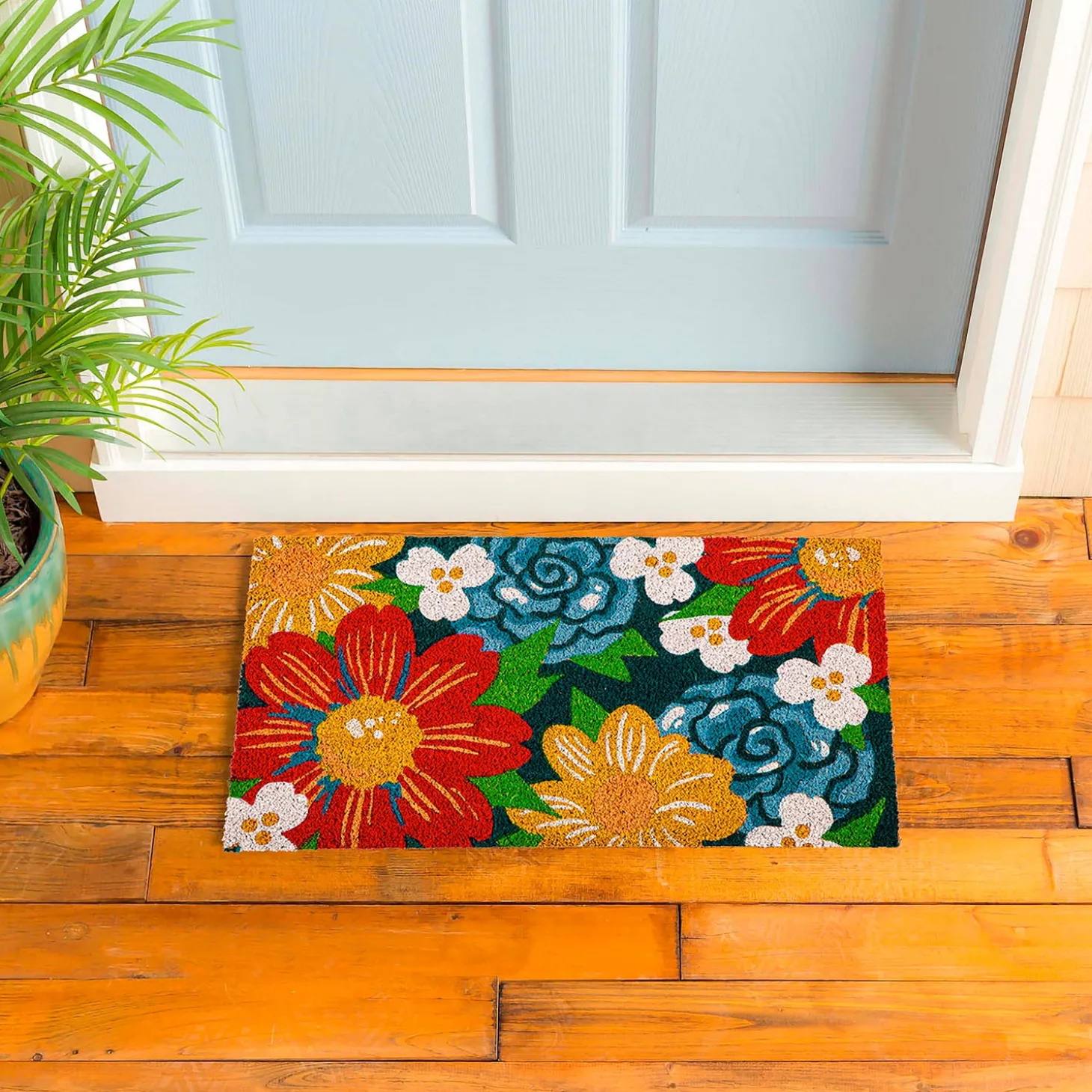 Coir Mats>Plow & Hearth Big Bold Florals Coir Mat