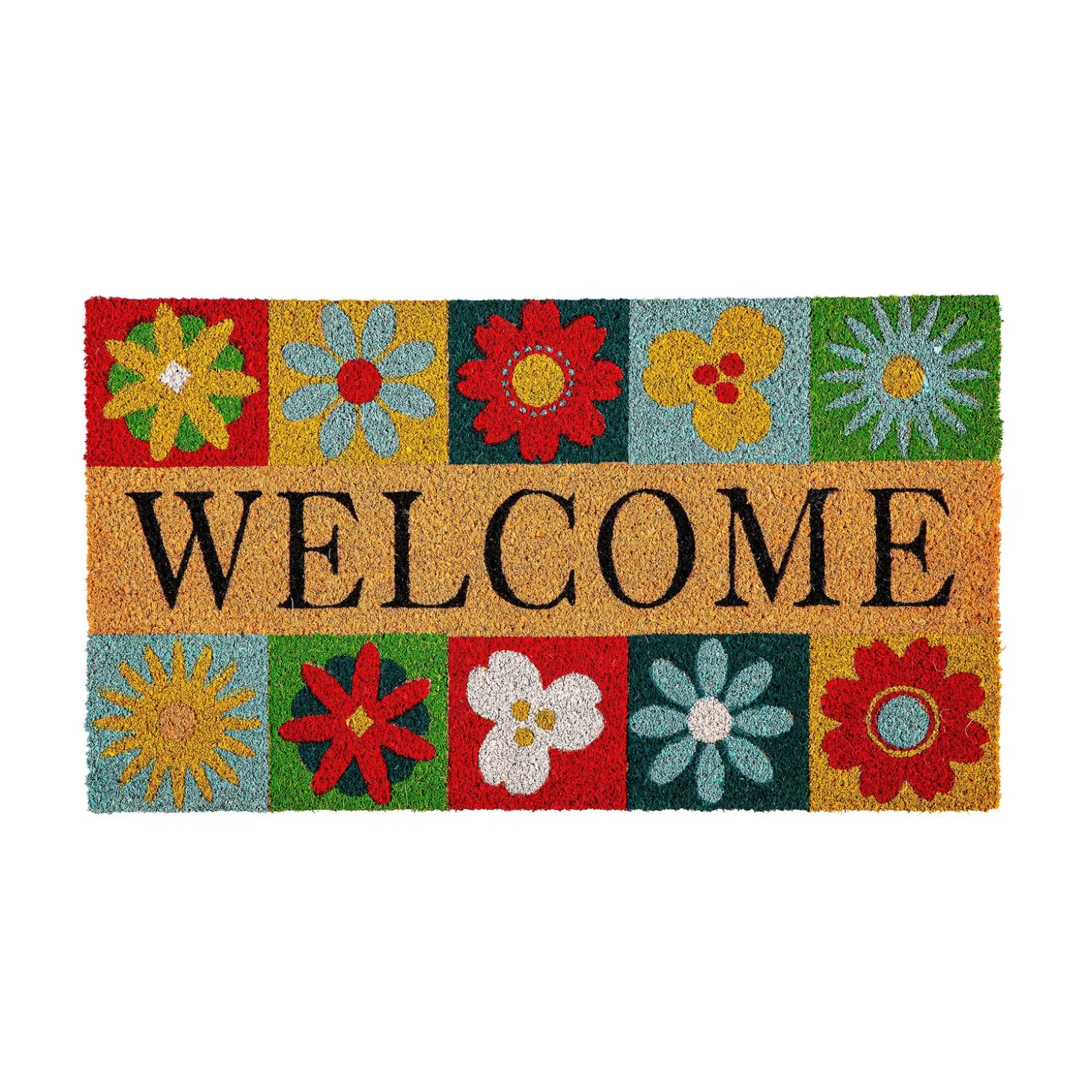 Coir Mats>Plow & Hearth Big Bold Florals Welcome Tiles Coir Mat