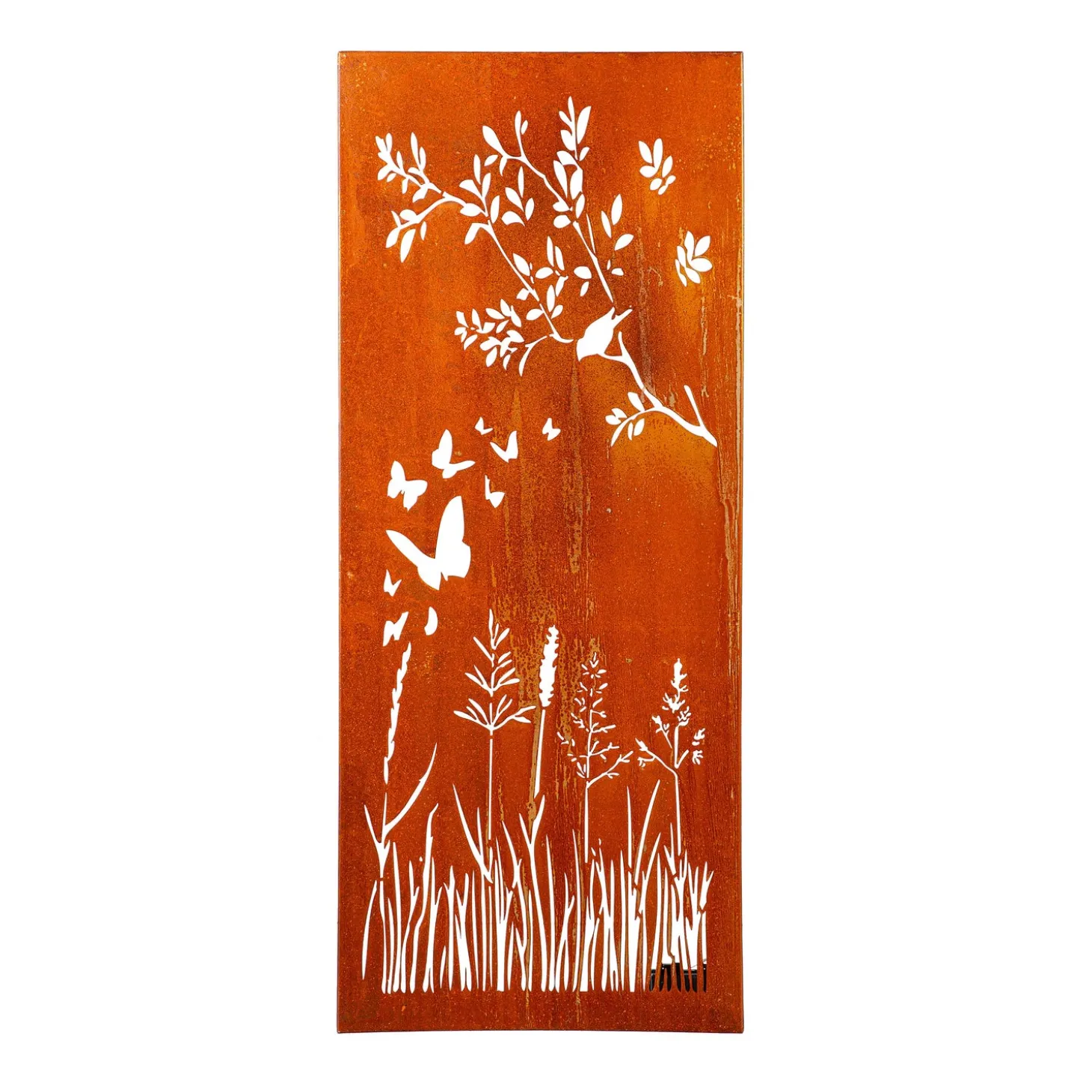Outdoor Wall Art | Wall Art>Plow & Hearth Bird and Butterfly LED Laser Cut Metal Wall Décor, 15" L x 40" H