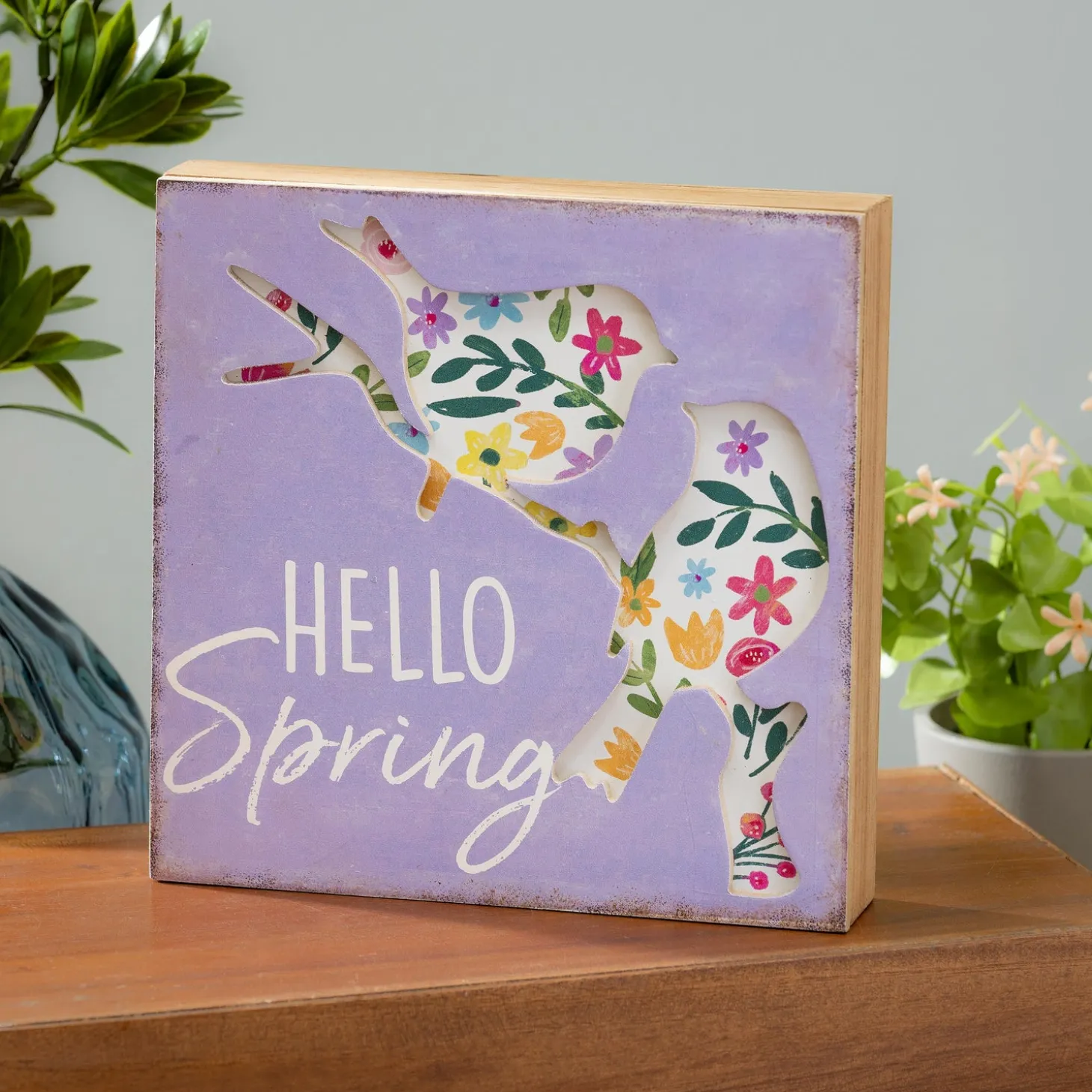 Decorative Accents>Plow & Hearth Bird Hello Spring Wood Table Sign, 8"