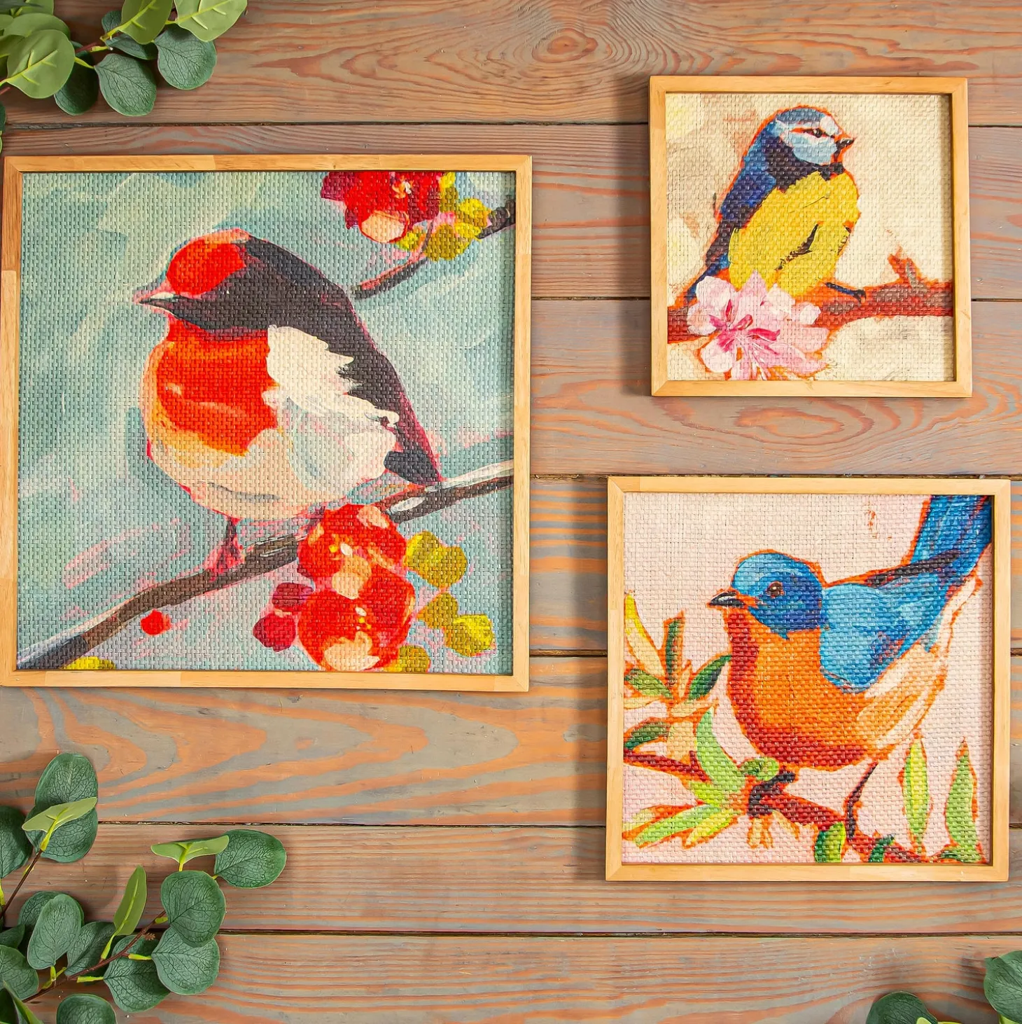 Wall Art>Plow & Hearth Birds Square Wall Décor, Set of 3