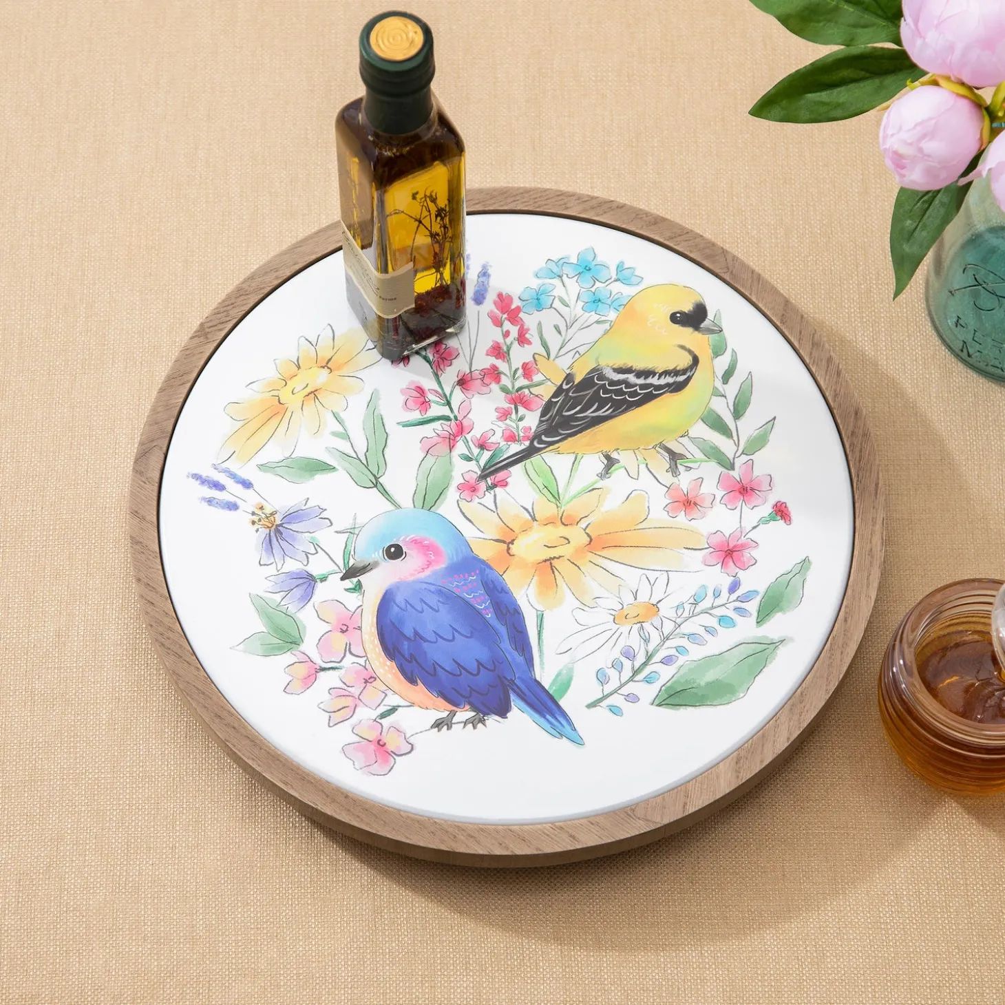 Serveware>Plow & Hearth Birds with Flowers Lazy Susan