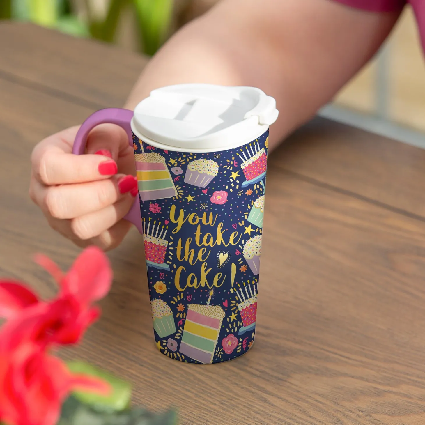 Travel Cups>Plow & Hearth Birthday You Take The Cake Ceramic Perfect Cup, 17oz, Gift Box