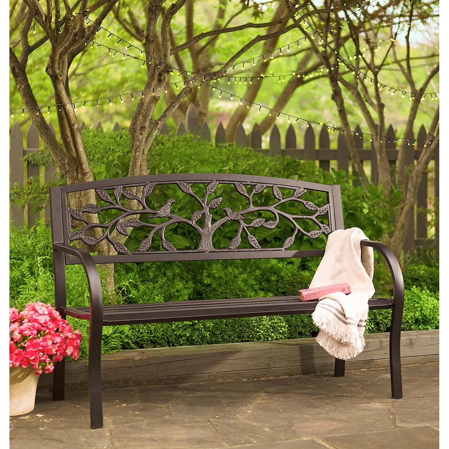 Outdoor Benches>Plow & Hearth Black Tree of Life Metal Garden Bench