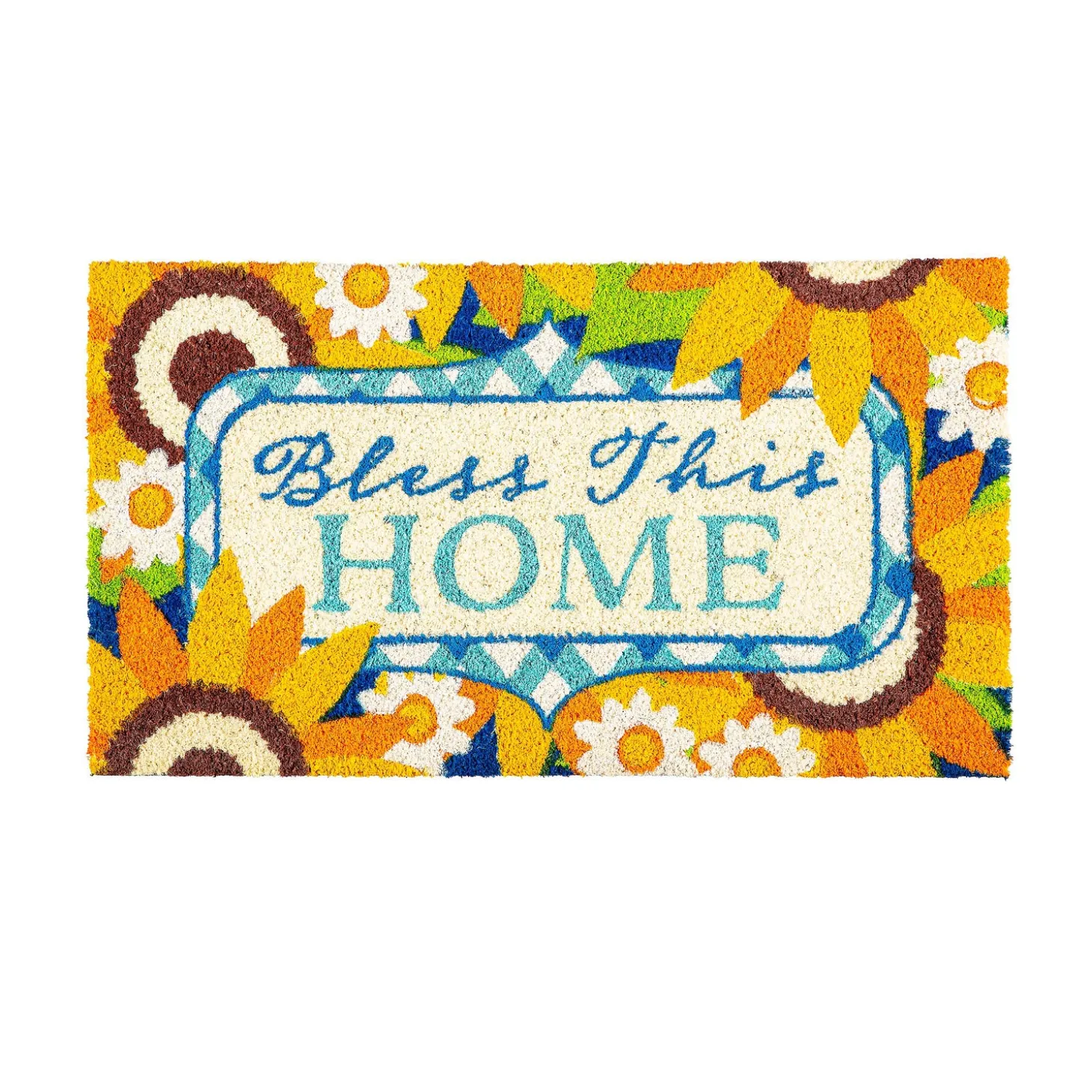 Coir Mats>Plow & Hearth Bless this Home Sunflowers Coir Mat